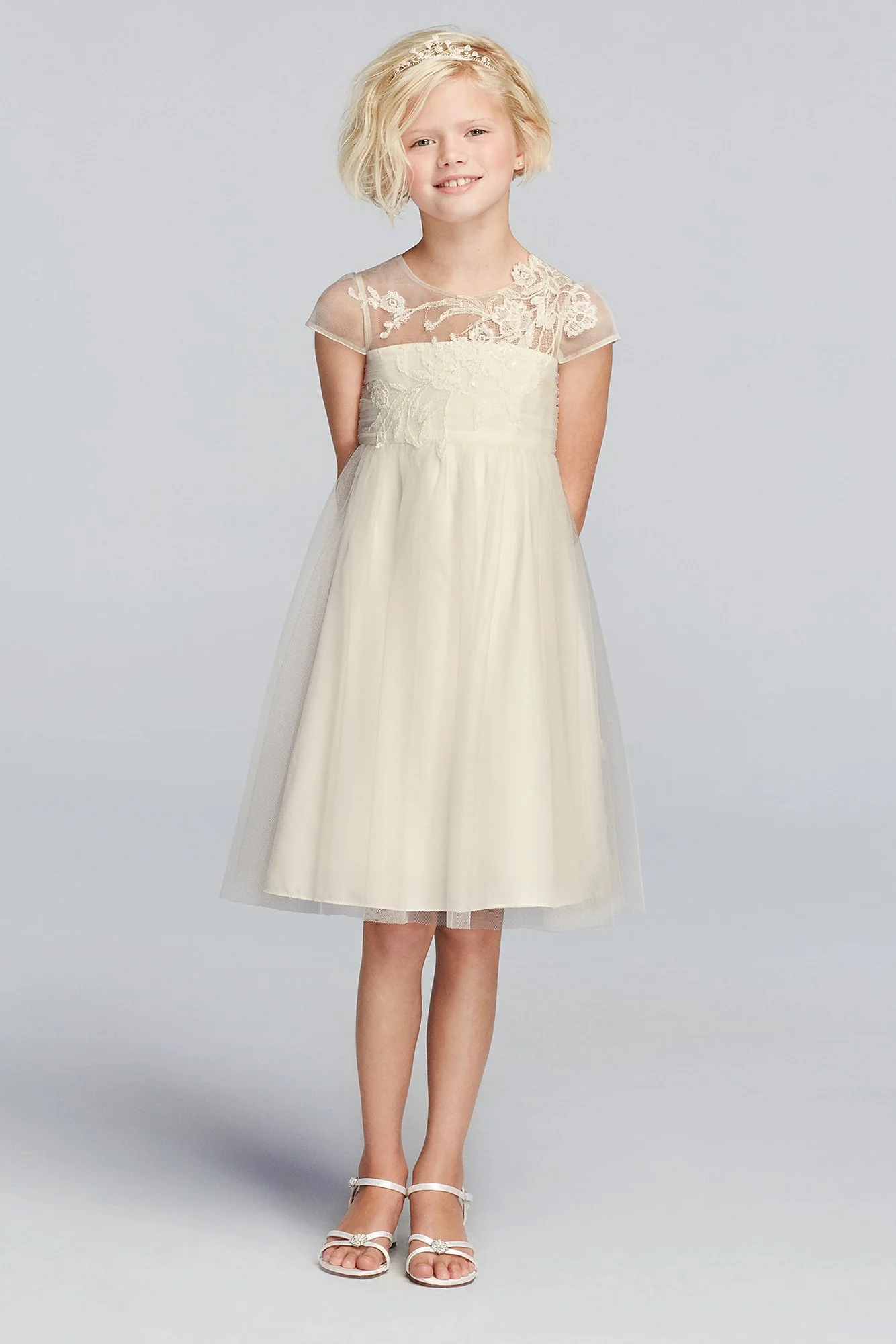 Mesh Flower Girl Dress with Illusion Neckline