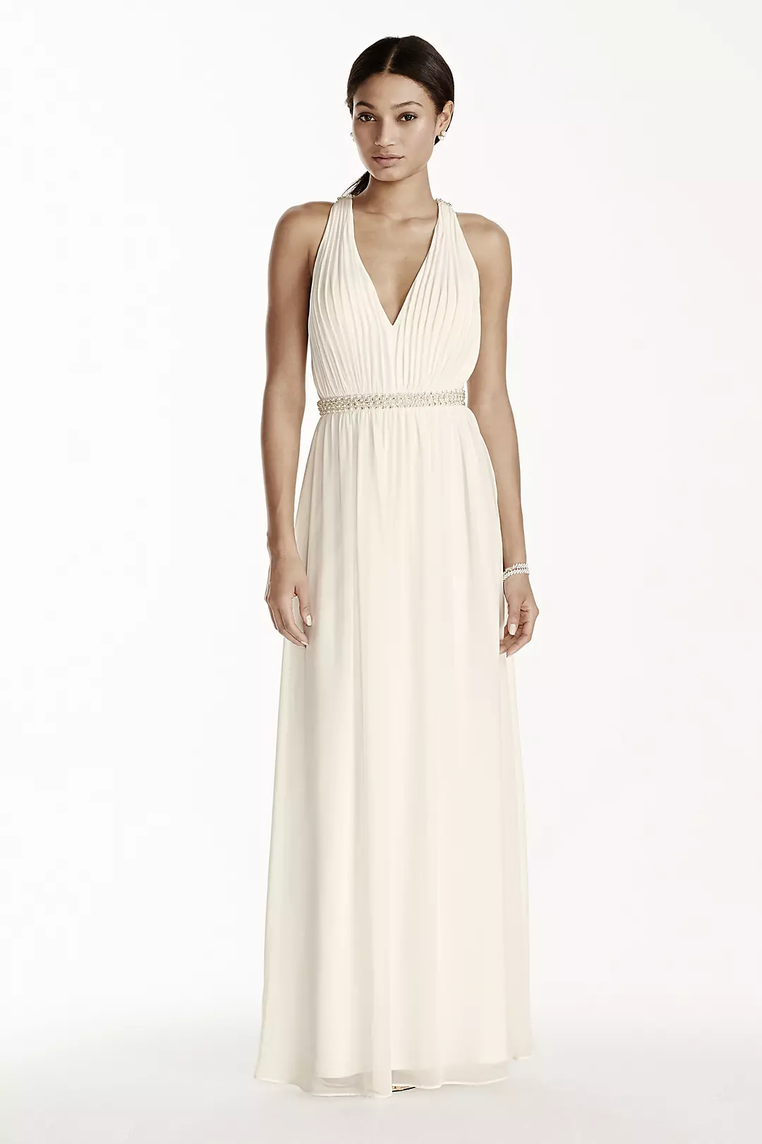 Mesh Halter Sheath Dress with Pearl Embellishments - Image 7