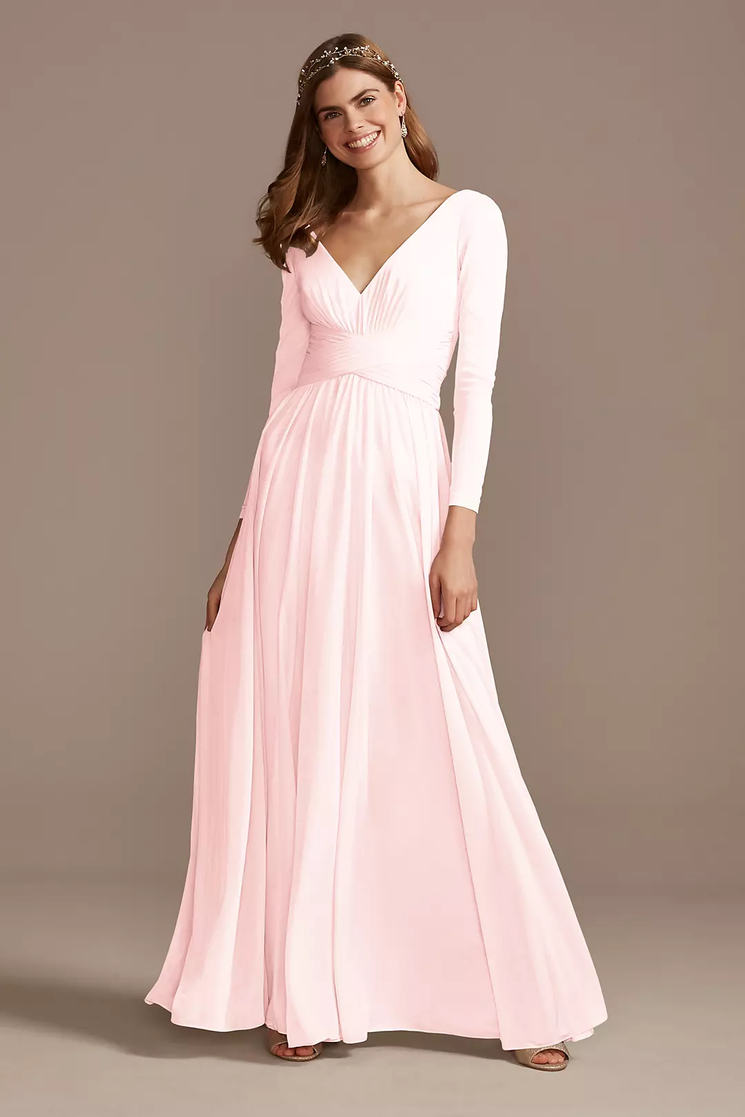 Mesh Illusion Long Sleeve Bridesmaid Dress - Image 101