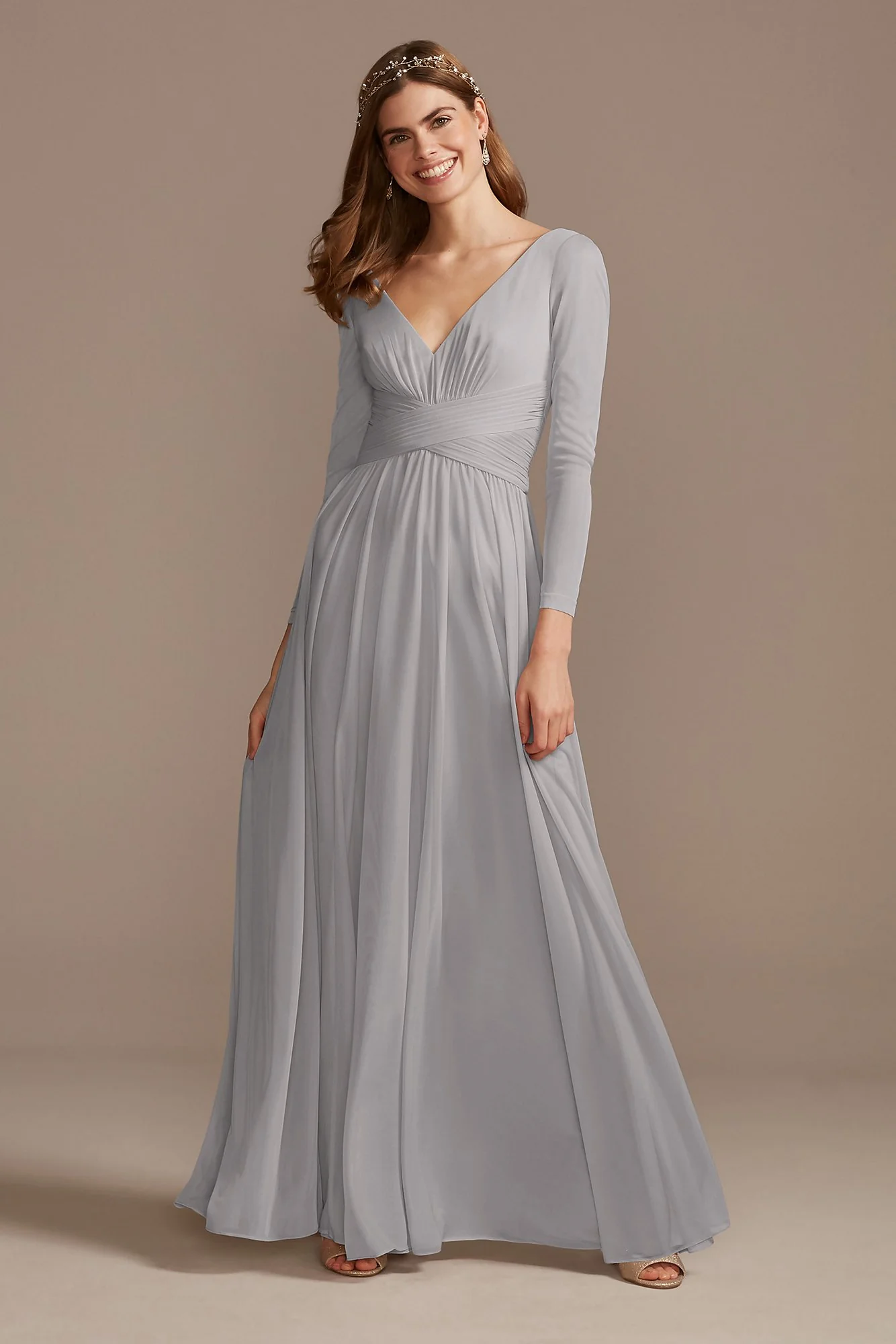 Mesh Illusion Long Sleeve Bridesmaid Dress - Image 108