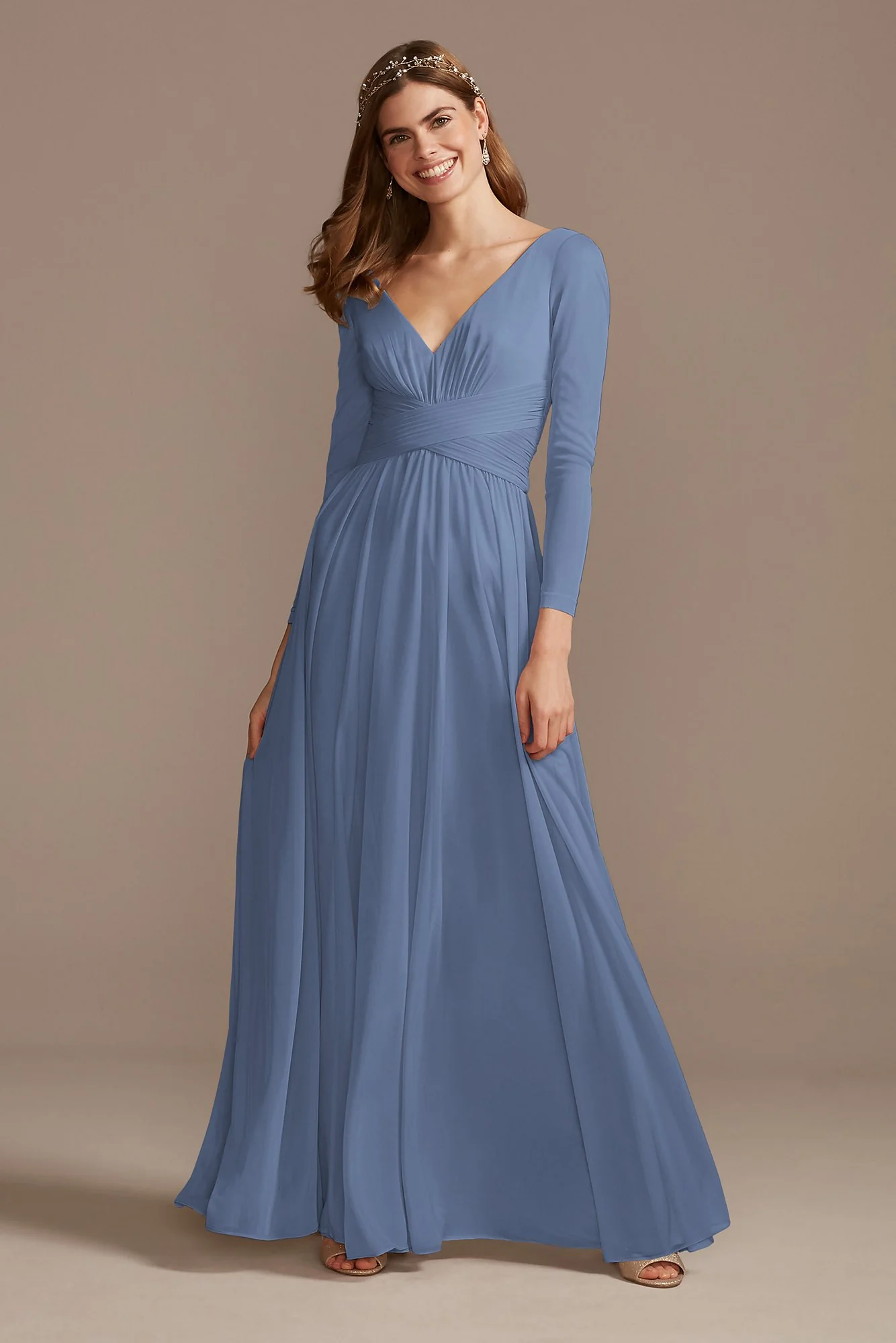 Mesh Illusion Long Sleeve Bridesmaid Dress - Image 11