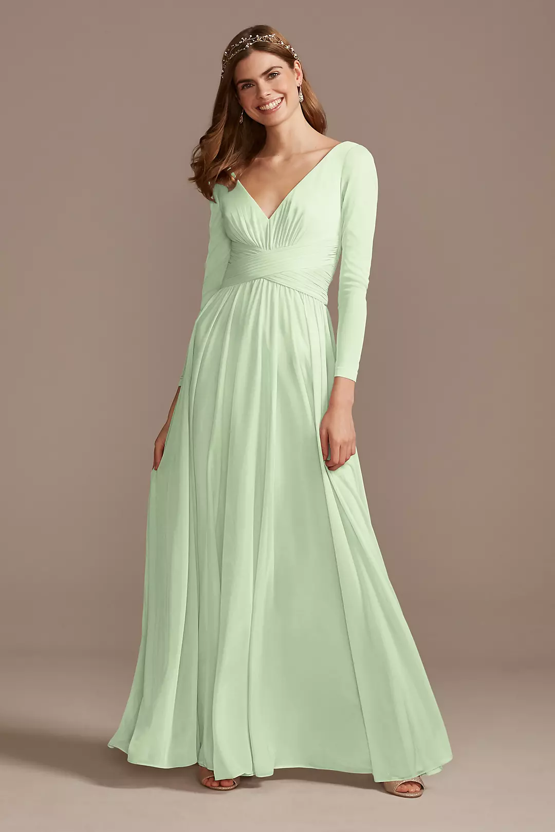 Mesh Illusion Long Sleeve Bridesmaid Dress - Image 110