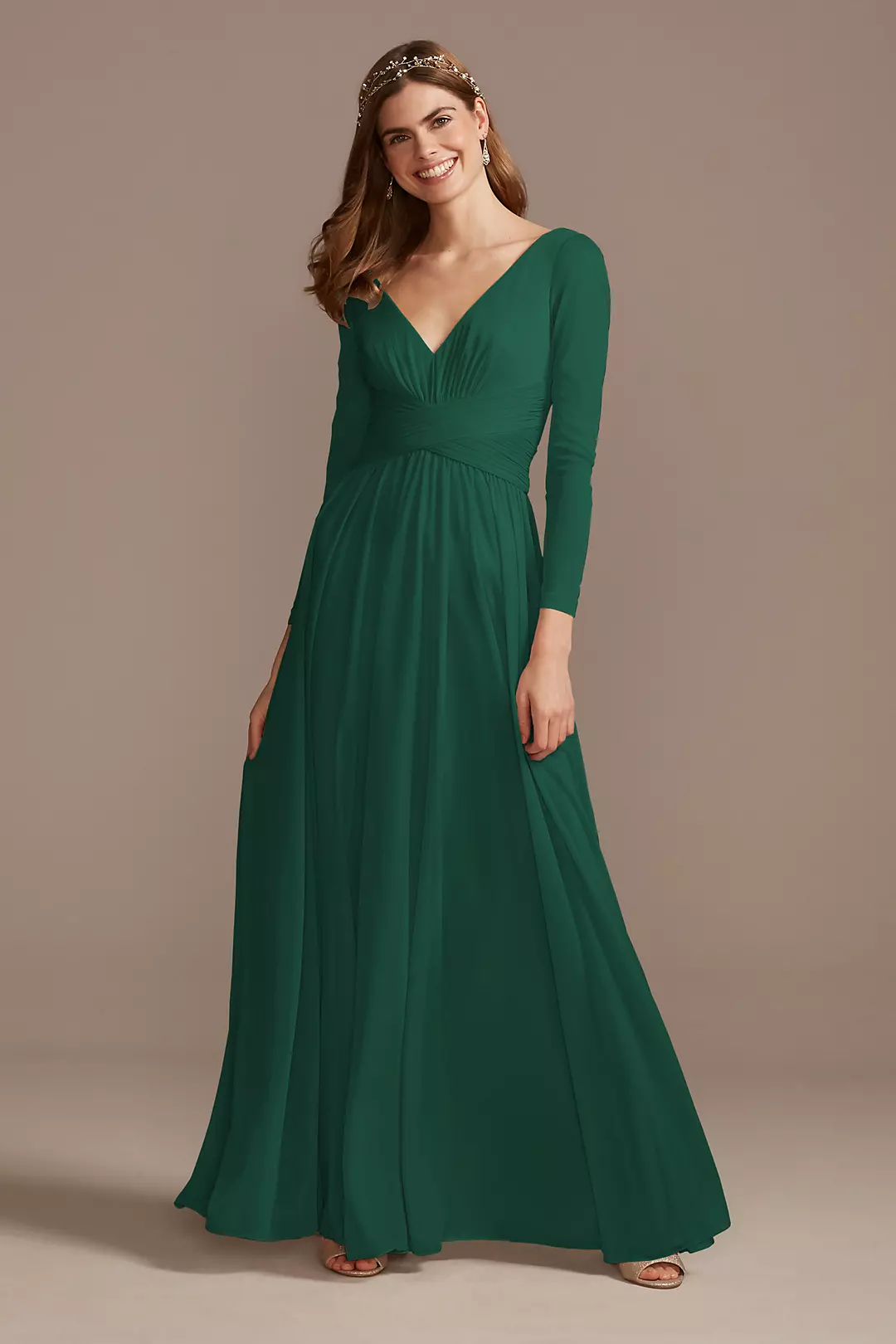 Mesh Illusion Long Sleeve Bridesmaid Dress - Image 118