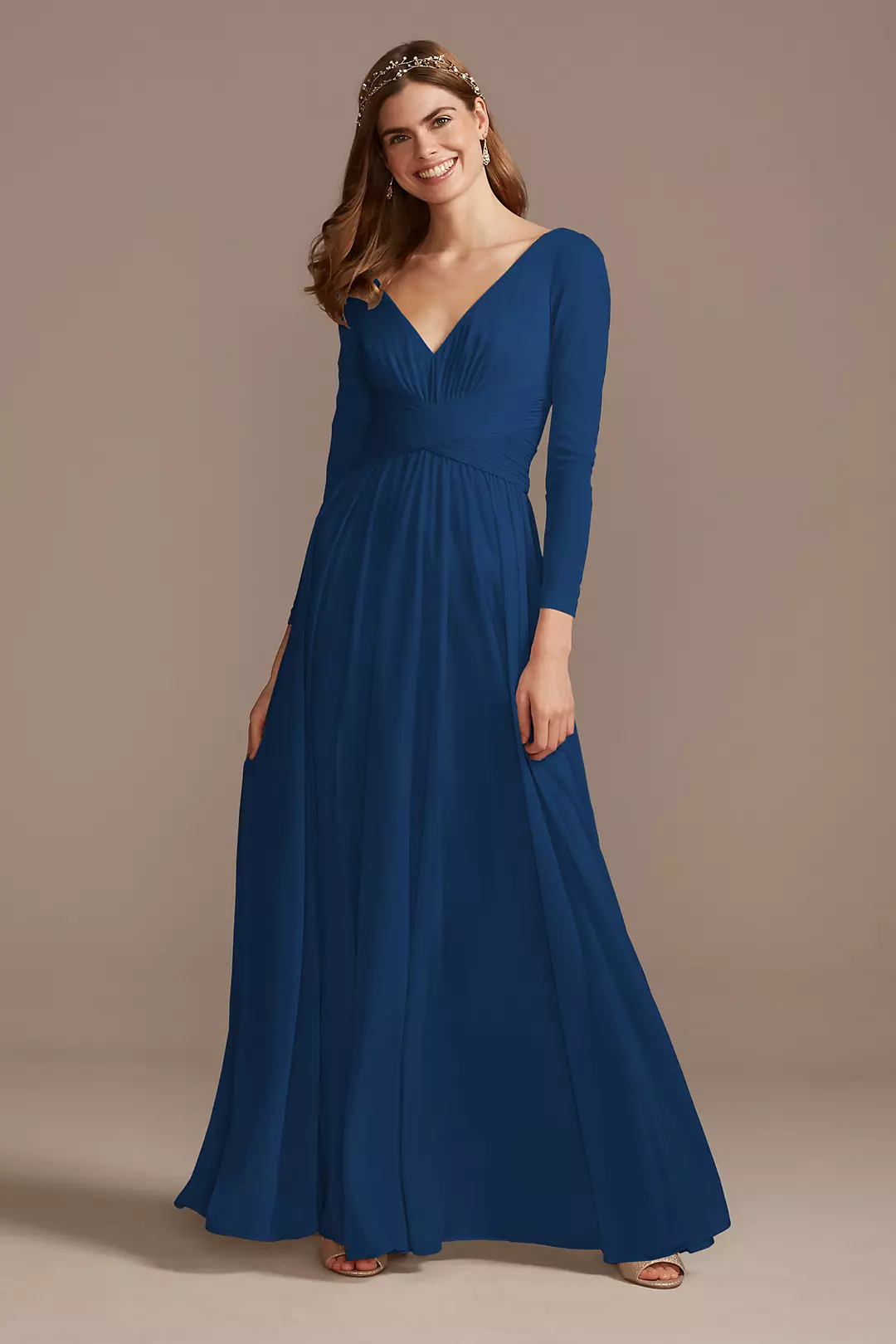 Mesh Illusion Long Sleeve Bridesmaid Dress - Image 124
