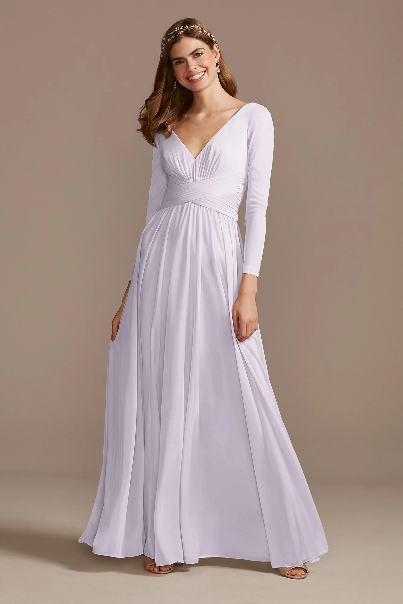 Mesh Illusion Long Sleeve Bridesmaid Dress - Image 14
