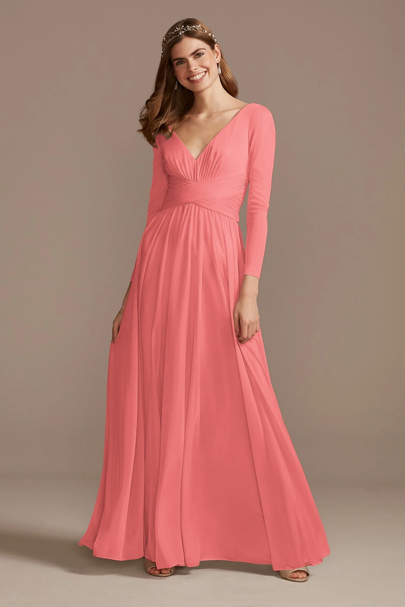 Mesh Illusion Long Sleeve Bridesmaid Dress - Image 20