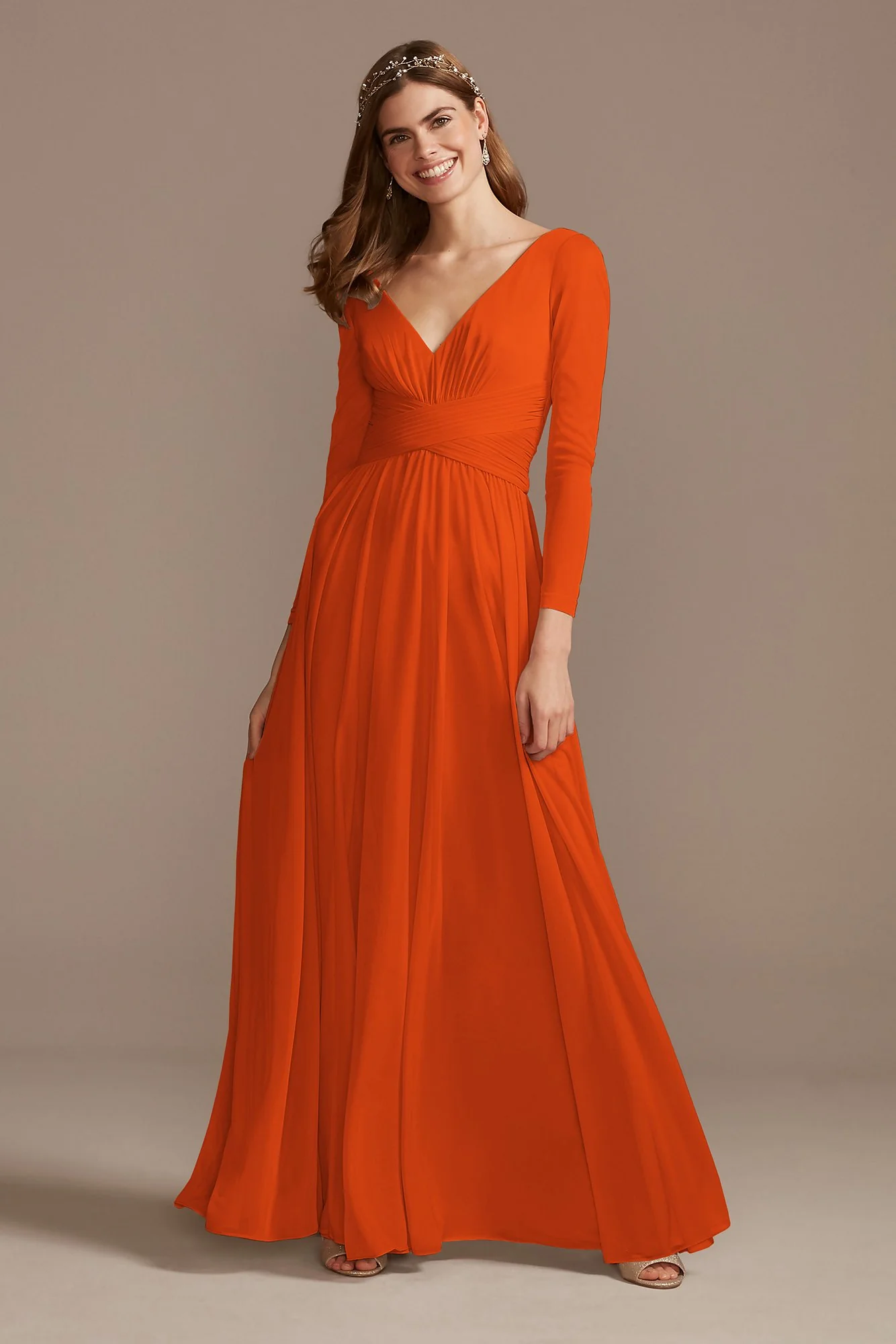Mesh Illusion Long Sleeve Bridesmaid Dress - Image 21