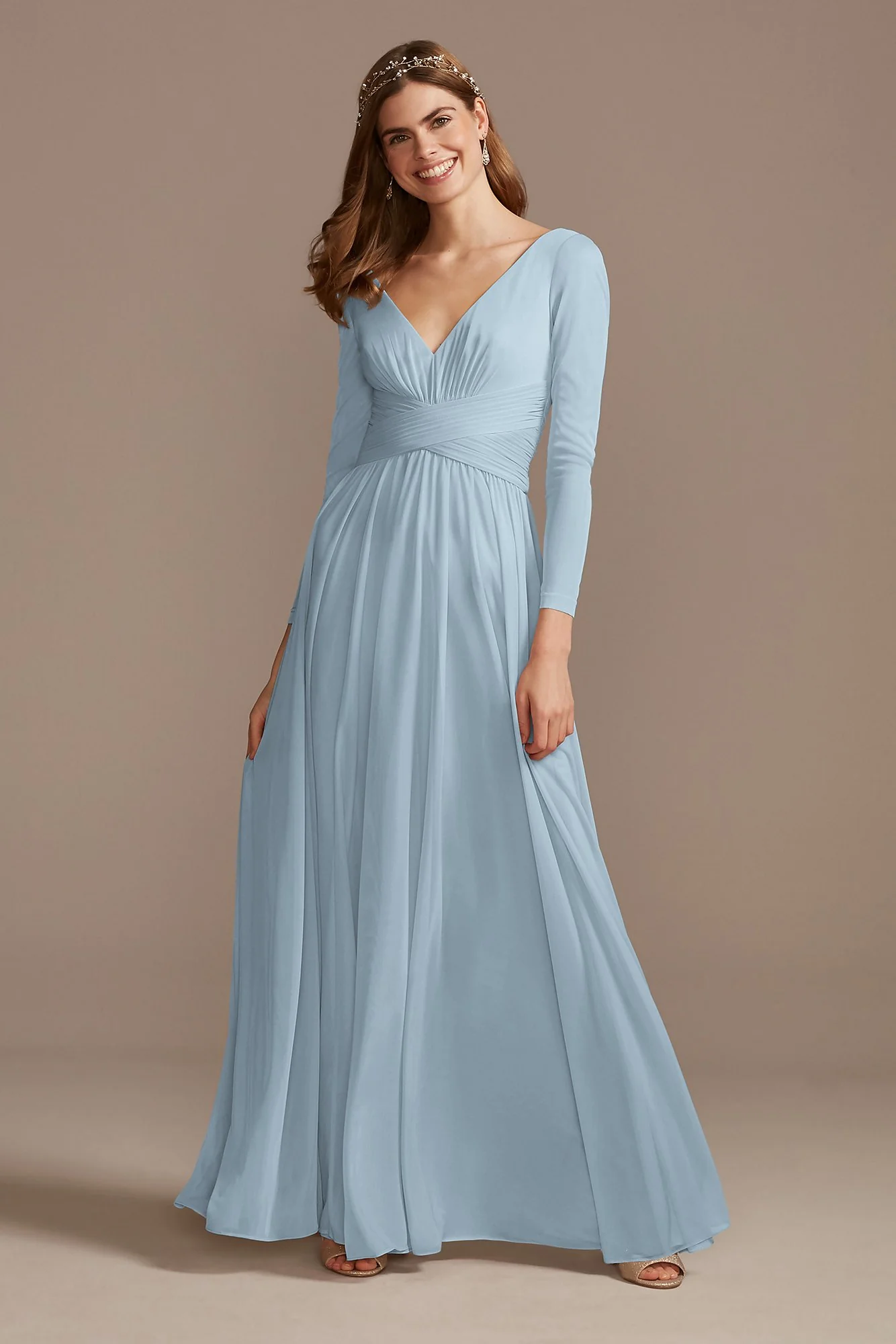 Mesh Illusion Long Sleeve Bridesmaid Dress - Image 22