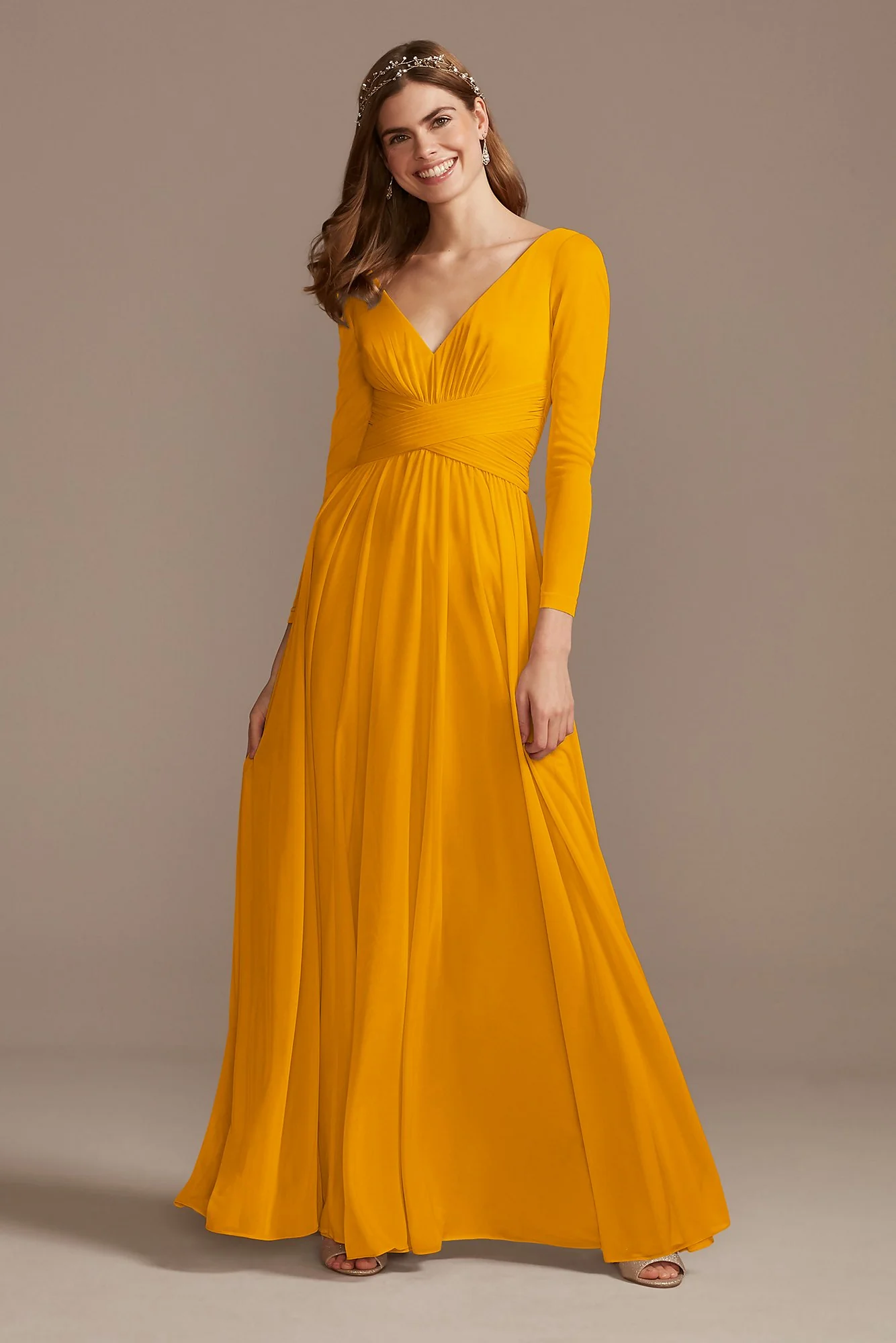 Mesh Illusion Long Sleeve Bridesmaid Dress - Image 24