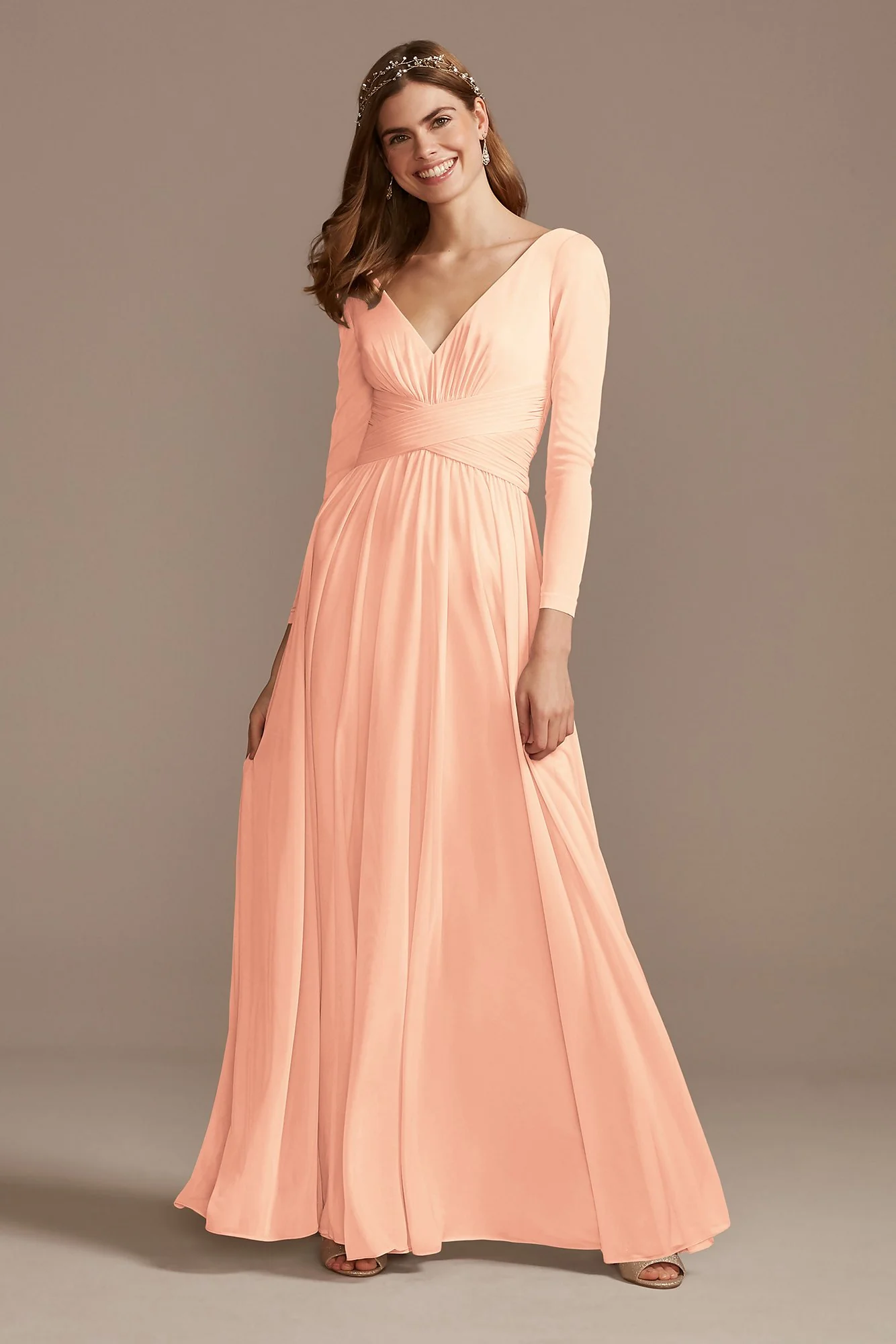Mesh Illusion Long Sleeve Bridesmaid Dress - Image 25