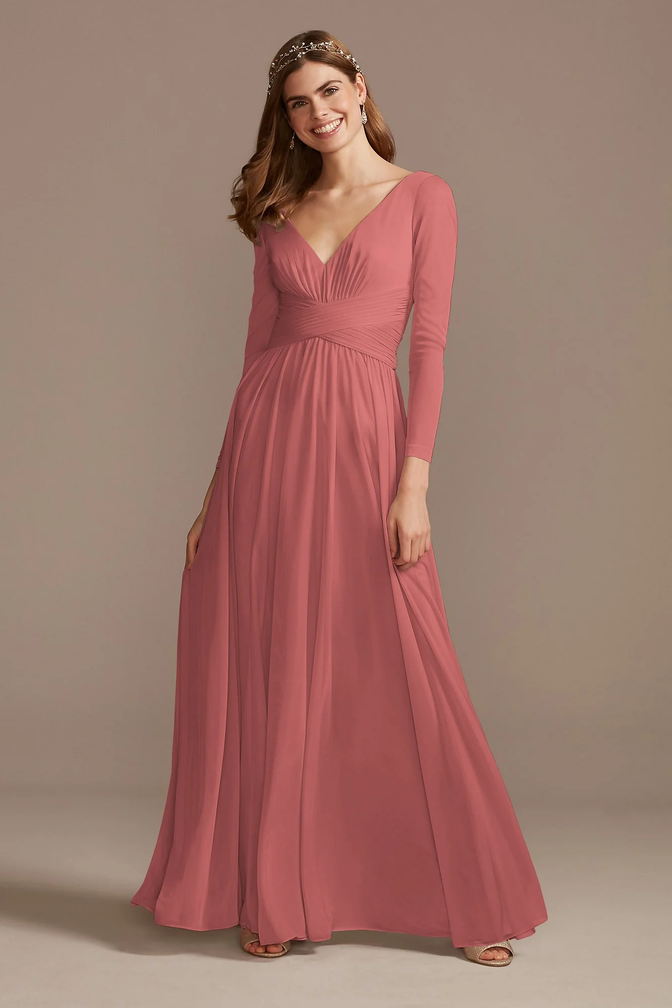 Mesh Illusion Long Sleeve Bridesmaid Dress - Image 26