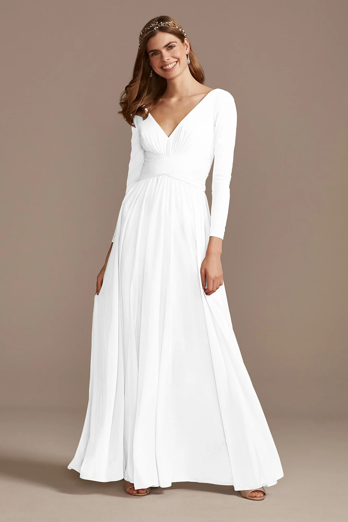 Mesh Illusion Long Sleeve Bridesmaid Dress - Image 27