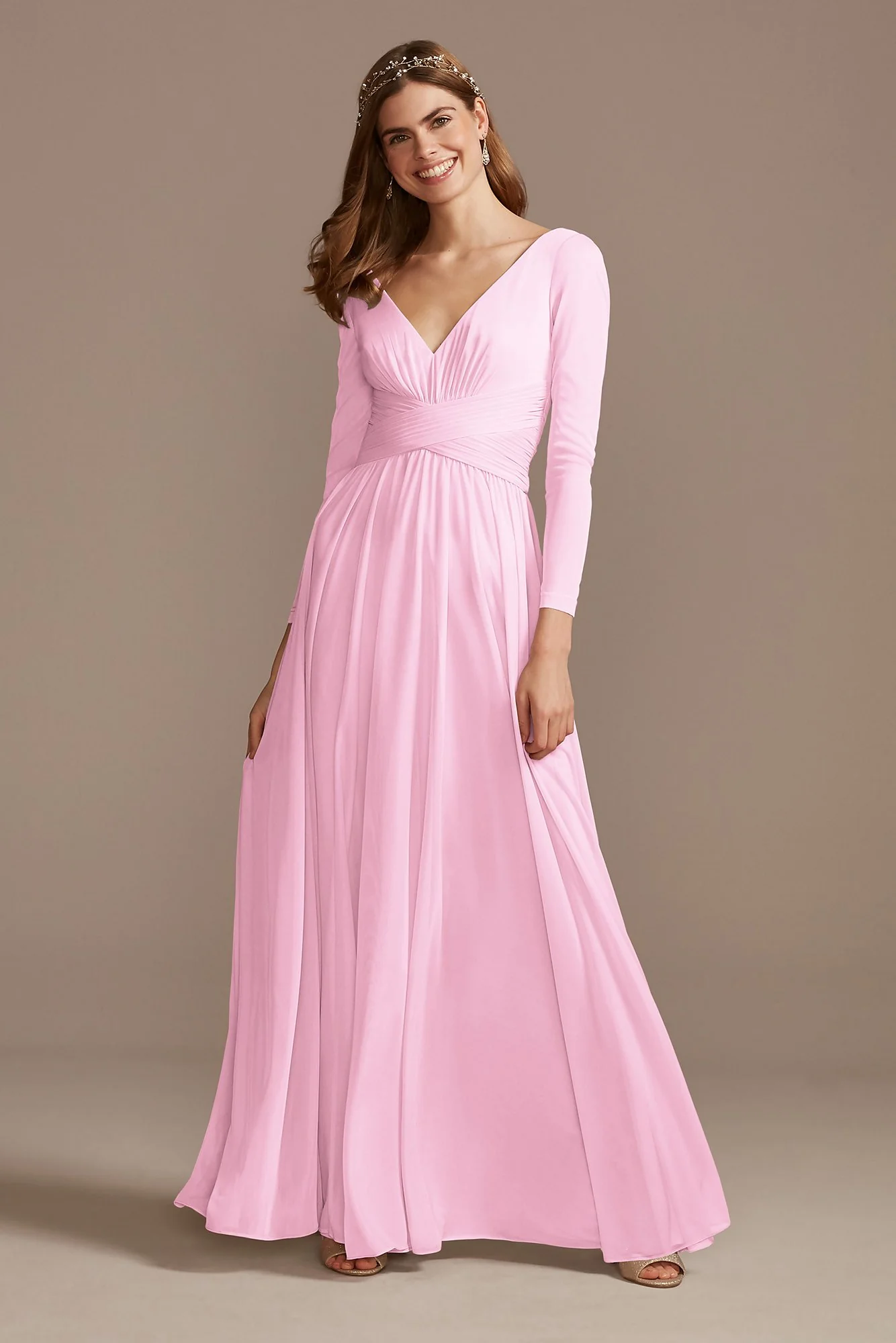 Mesh Illusion Long Sleeve Bridesmaid Dress - Image 30