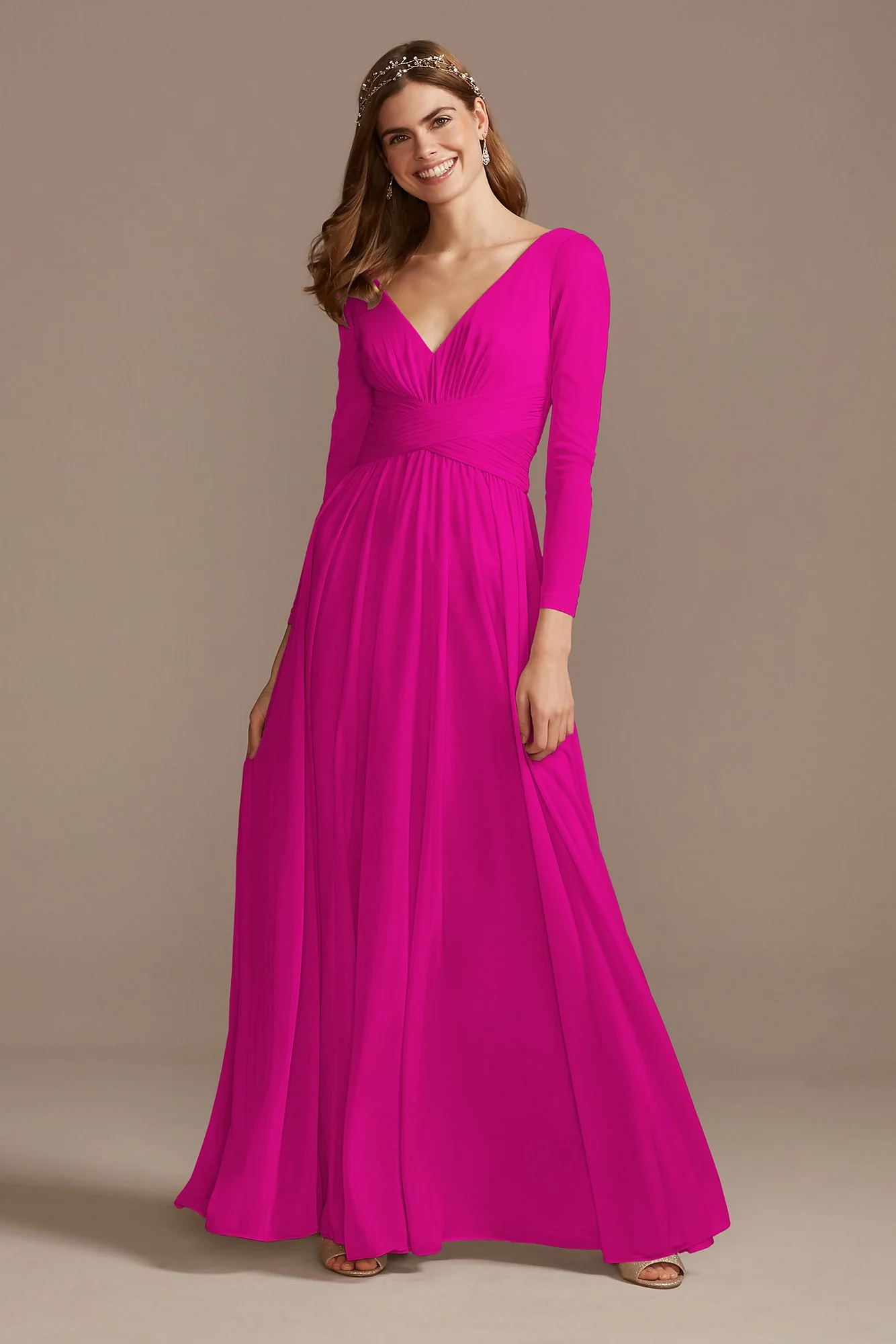 Mesh Illusion Long Sleeve Bridesmaid Dress - Image 31