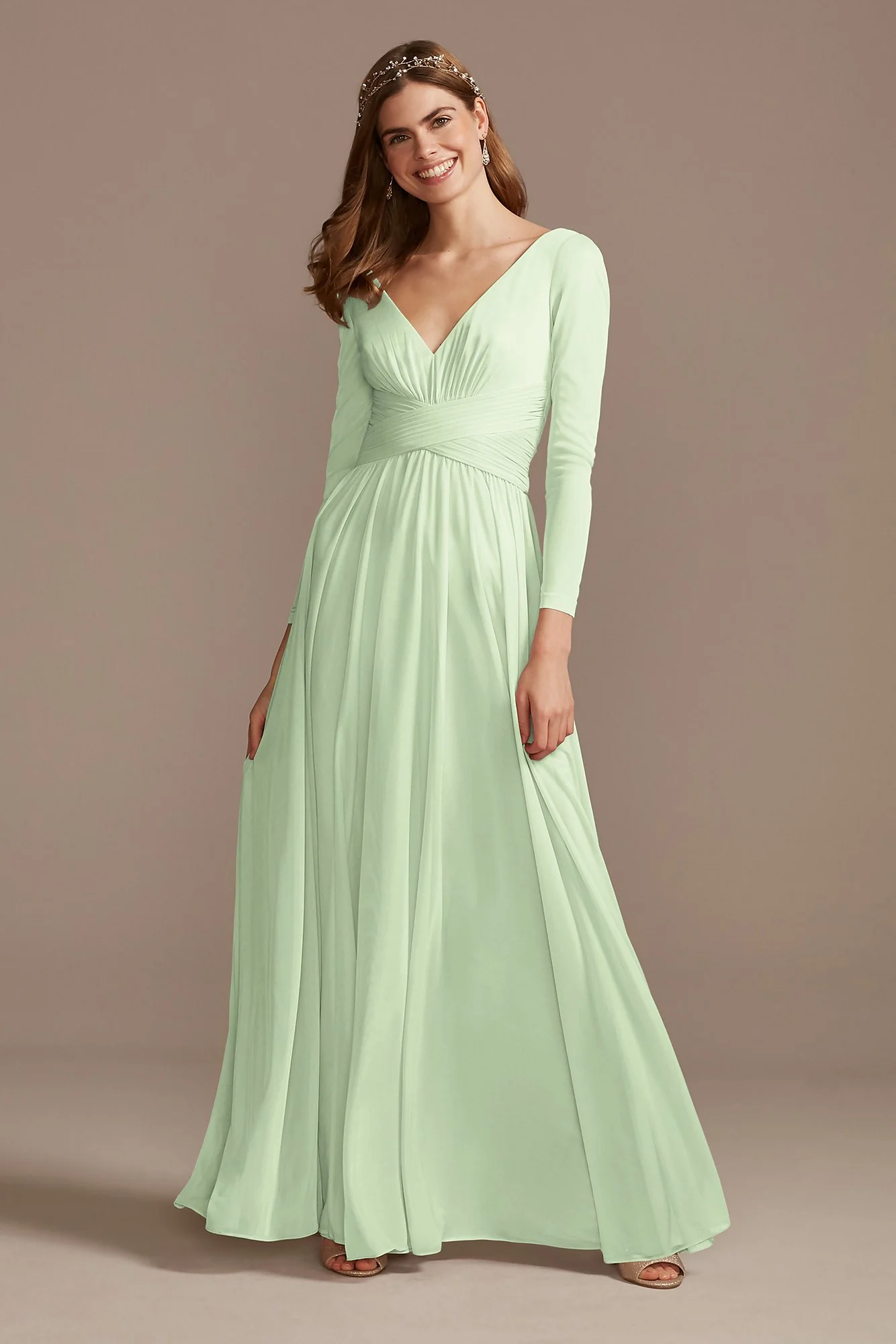 Mesh Illusion Long Sleeve Bridesmaid Dress - Image 34