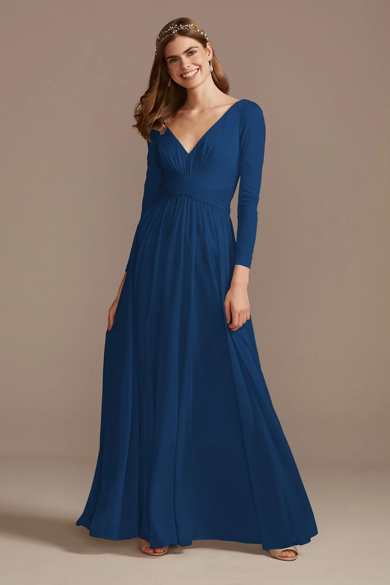 Mesh Illusion Long Sleeve Bridesmaid Dress - Image 35
