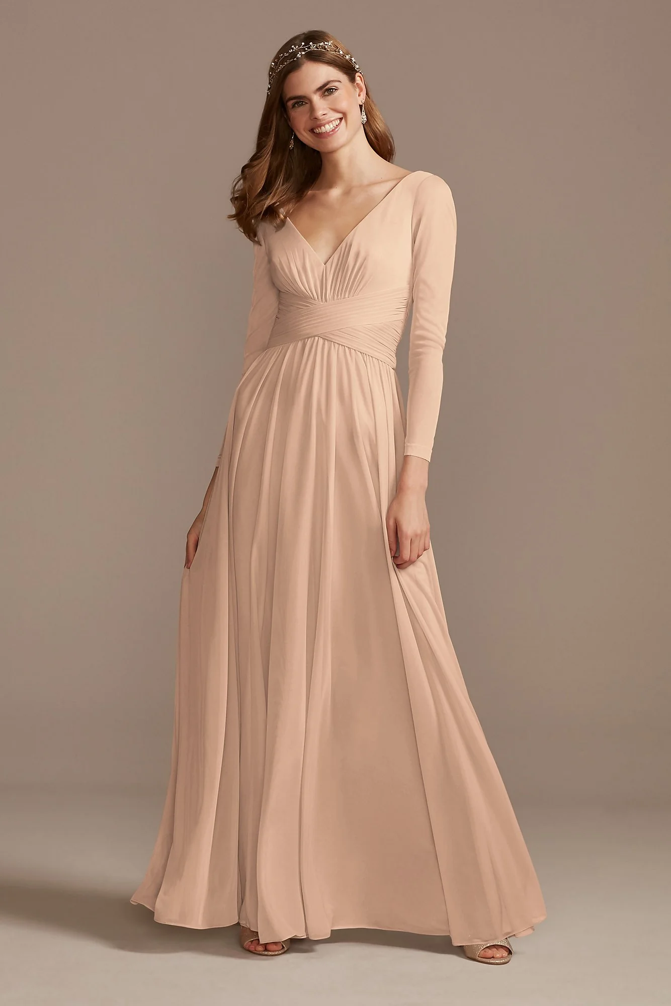Mesh Illusion Long Sleeve Bridesmaid Dress - Image 37