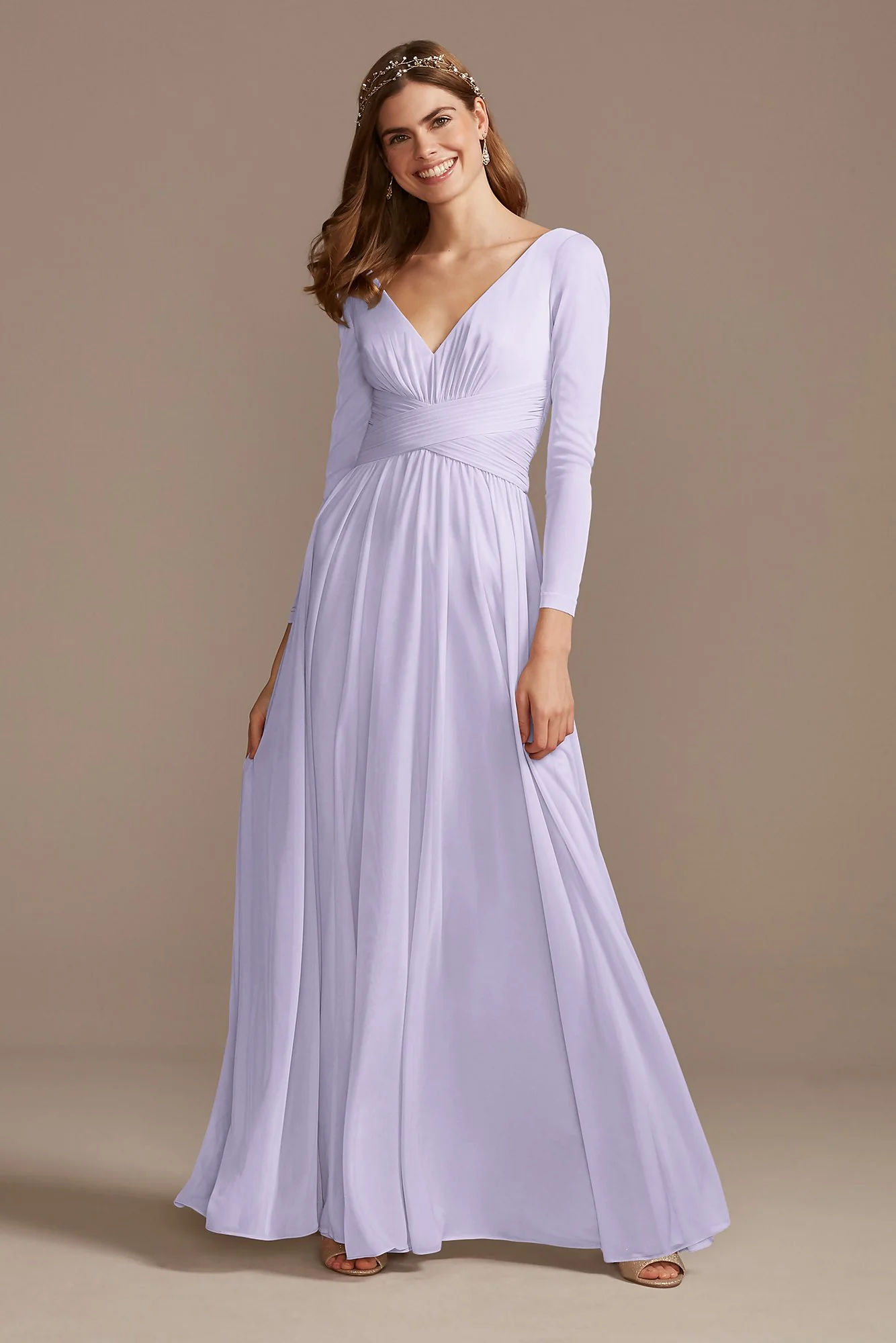 Mesh Illusion Long Sleeve Bridesmaid Dress - Image 38