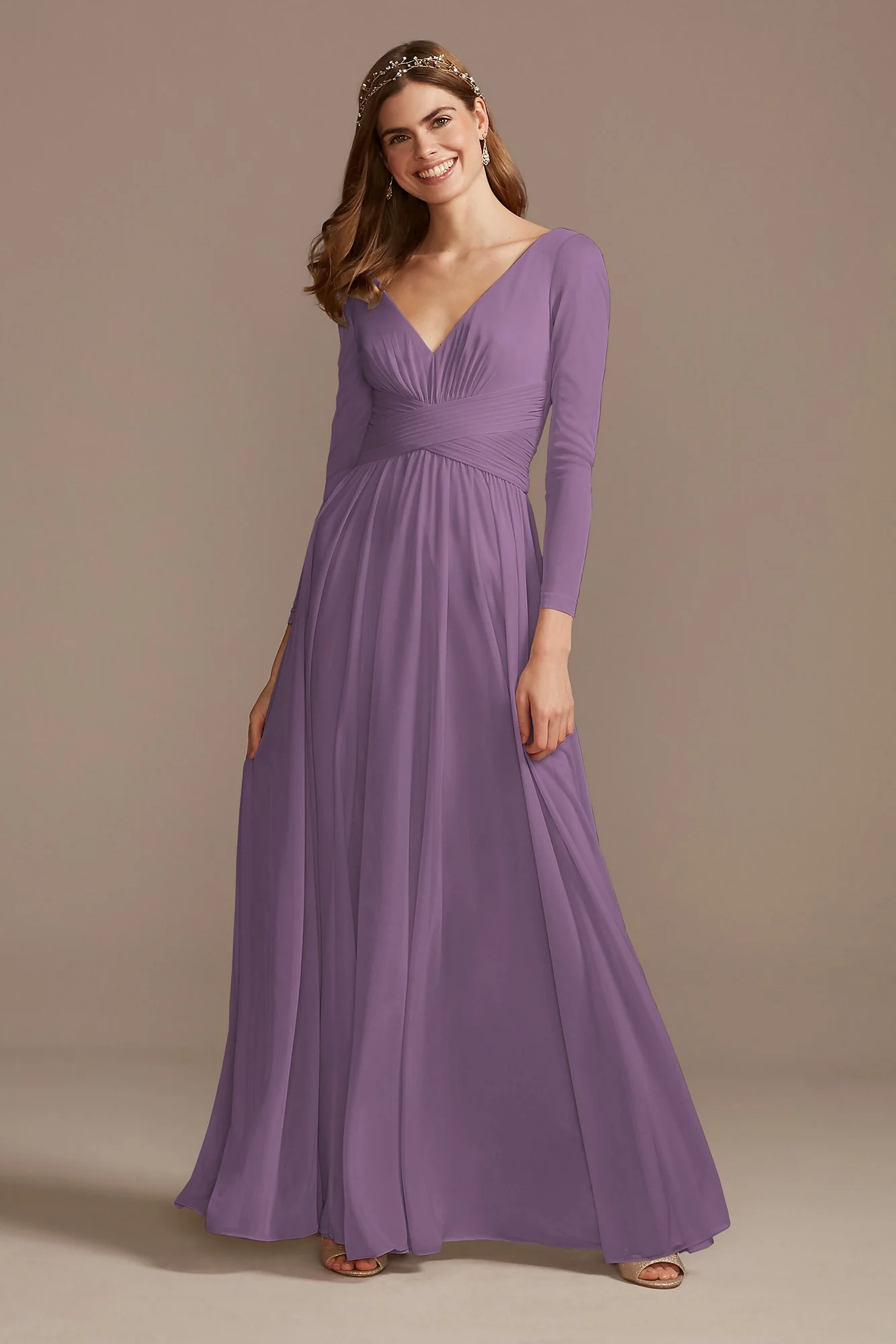 Mesh Illusion Long Sleeve Bridesmaid Dress - Image 39