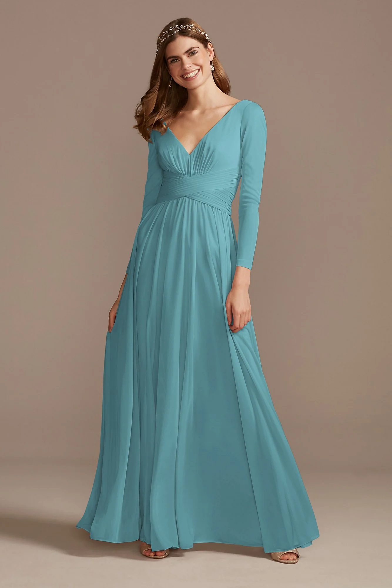 Mesh Illusion Long Sleeve Bridesmaid Dress - Image 4