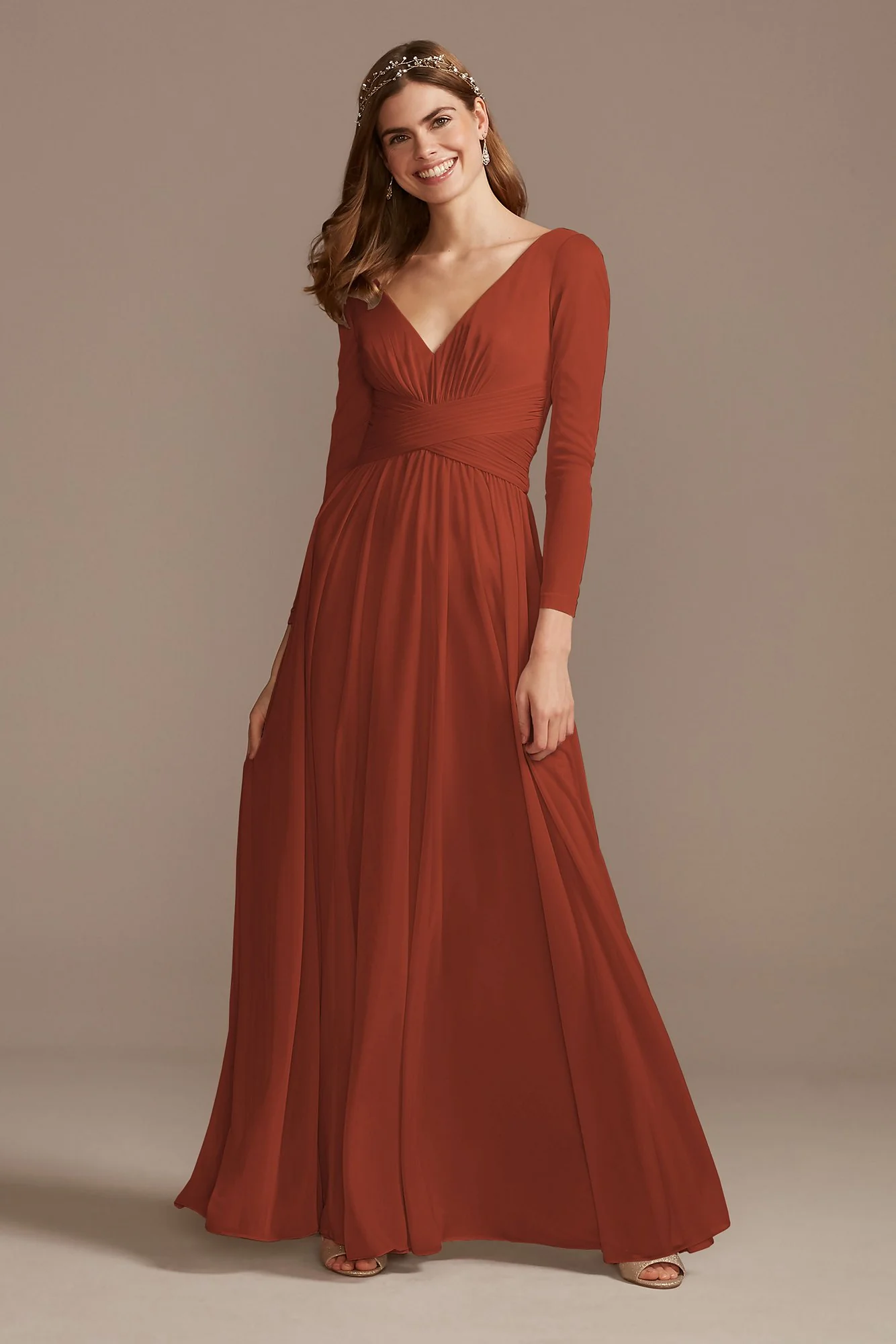Mesh Illusion Long Sleeve Bridesmaid Dress - Image 40