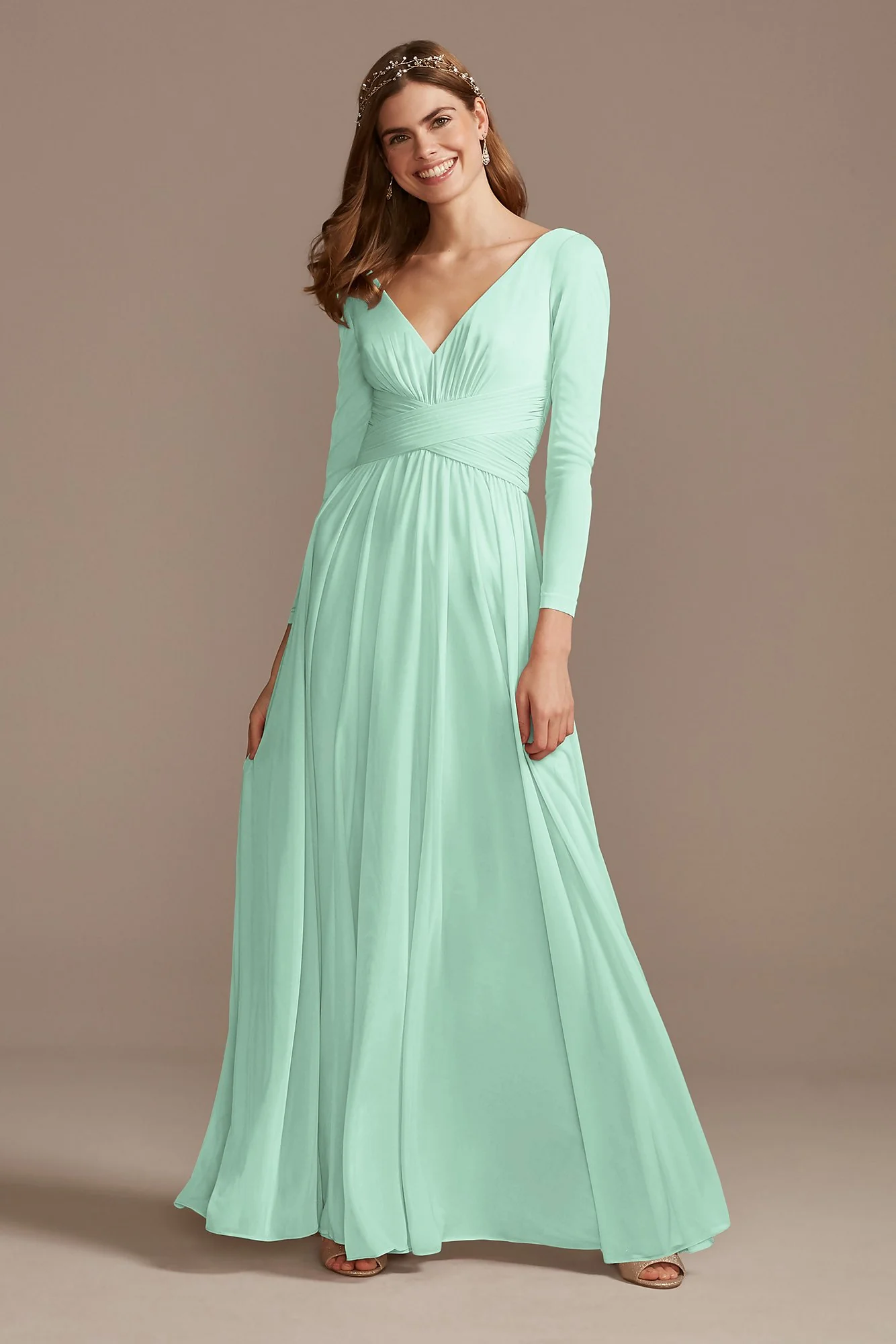 Mesh Illusion Long Sleeve Bridesmaid Dress - Image 41
