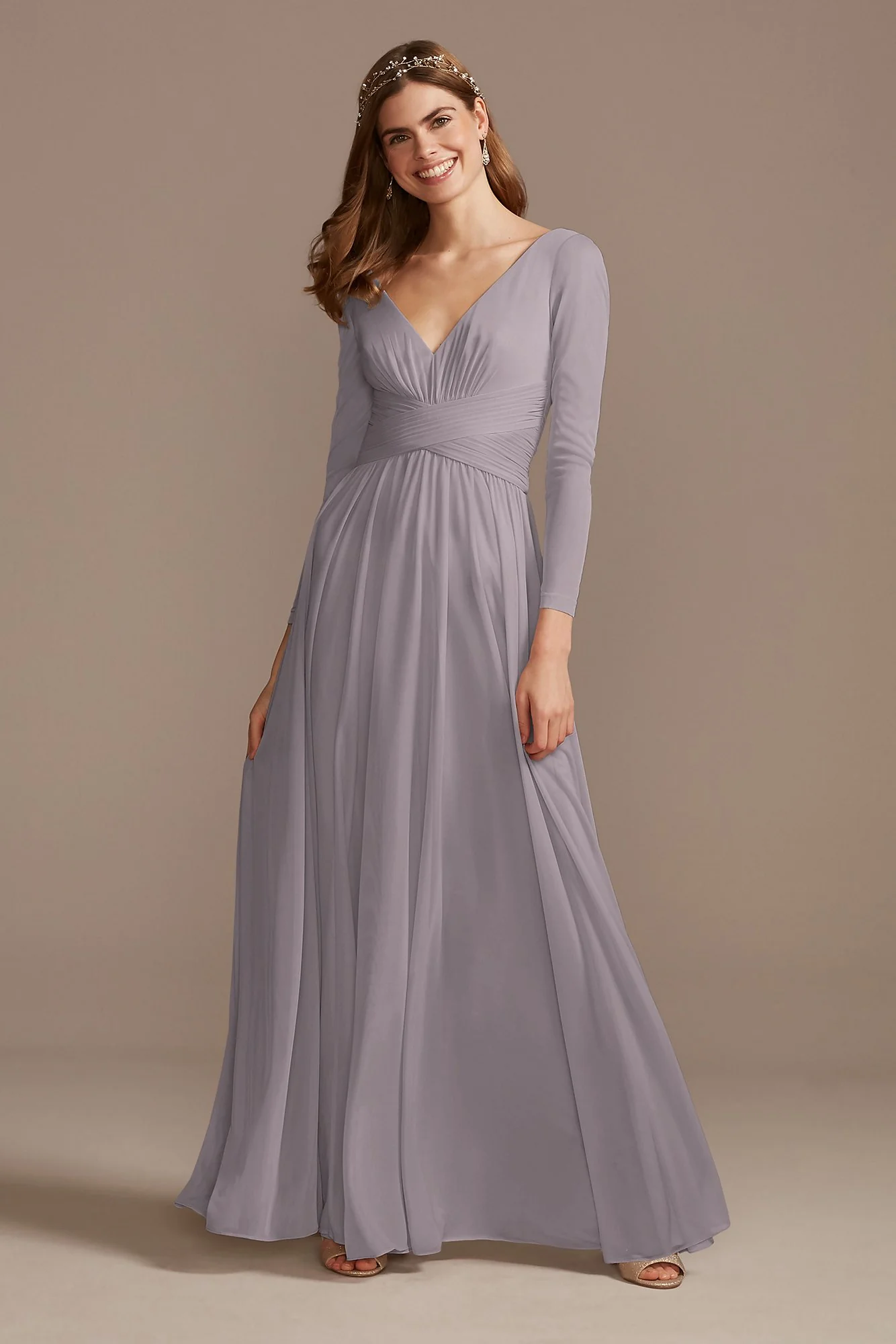 Mesh Illusion Long Sleeve Bridesmaid Dress - Image 42
