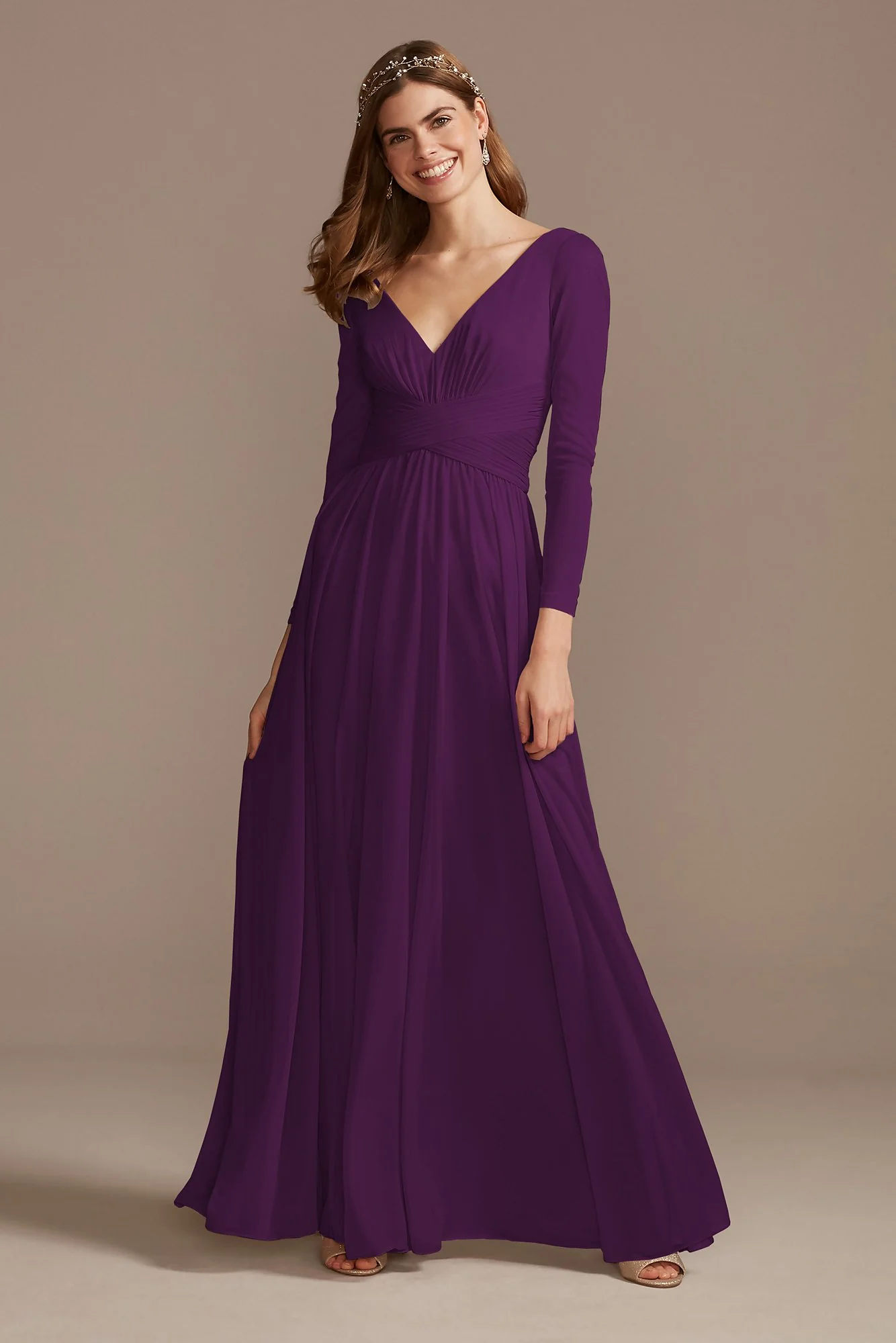 Mesh Illusion Long Sleeve Bridesmaid Dress - Image 49
