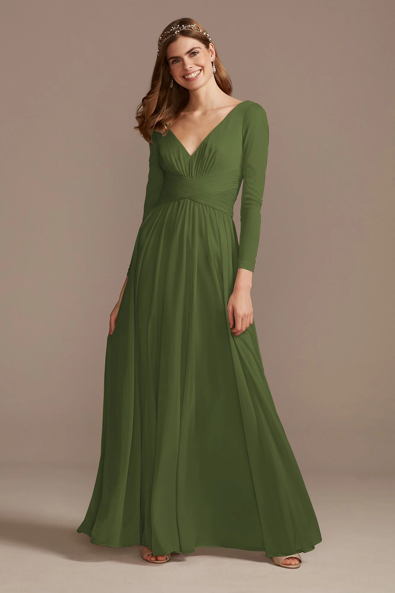 Mesh Illusion Long Sleeve Bridesmaid Dress - Image 5