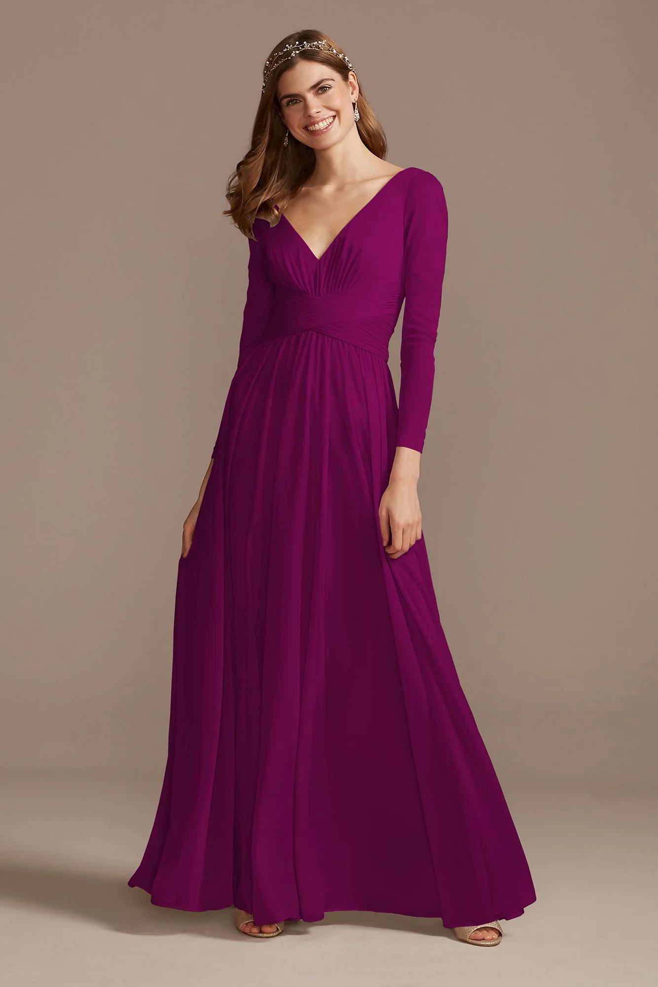Mesh Illusion Long Sleeve Bridesmaid Dress - Image 52