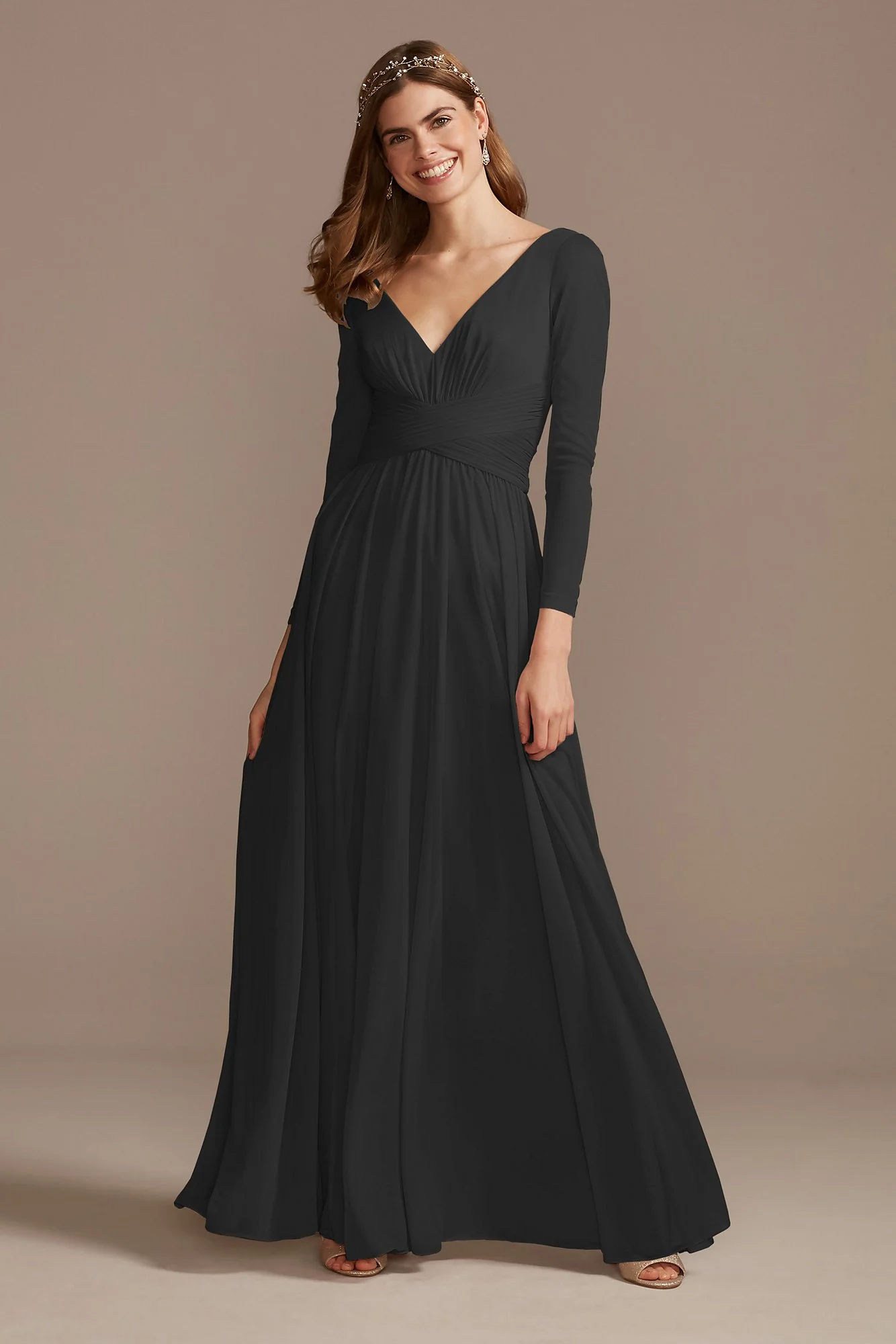 Mesh Illusion Long Sleeve Bridesmaid Dress - Image 53