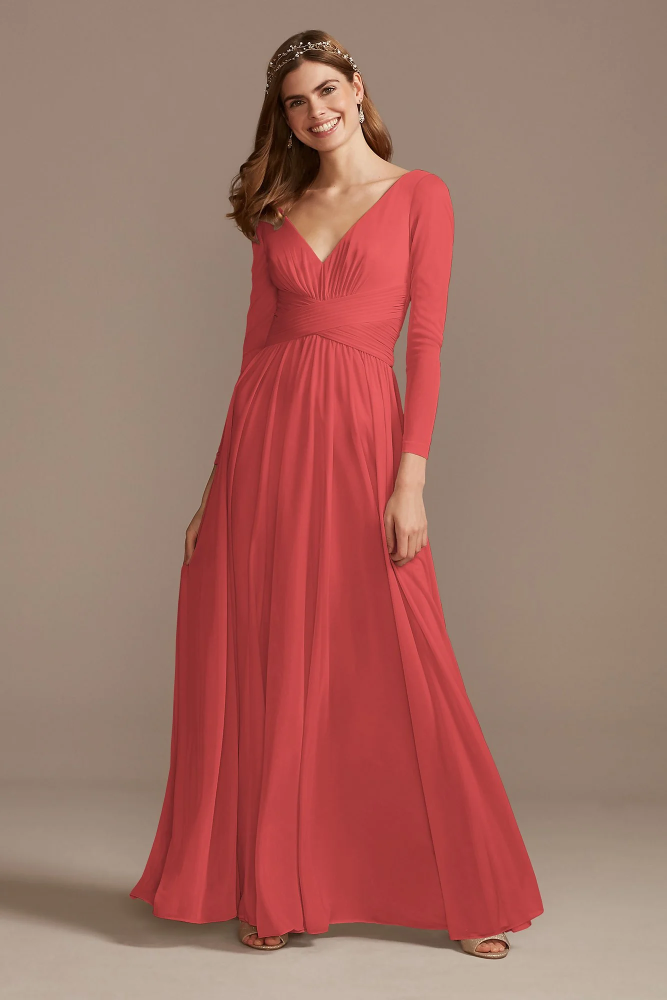 Mesh Illusion Long Sleeve Bridesmaid Dress - Image 54