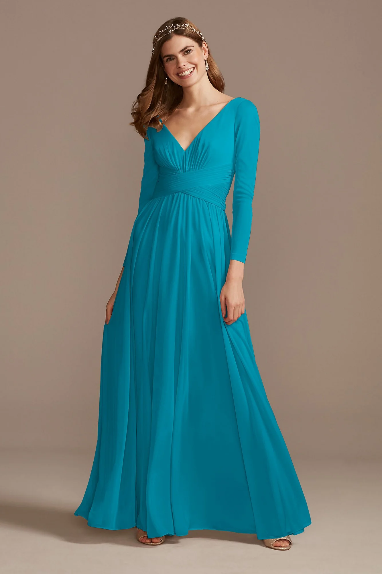 Mesh Illusion Long Sleeve Bridesmaid Dress - Image 59