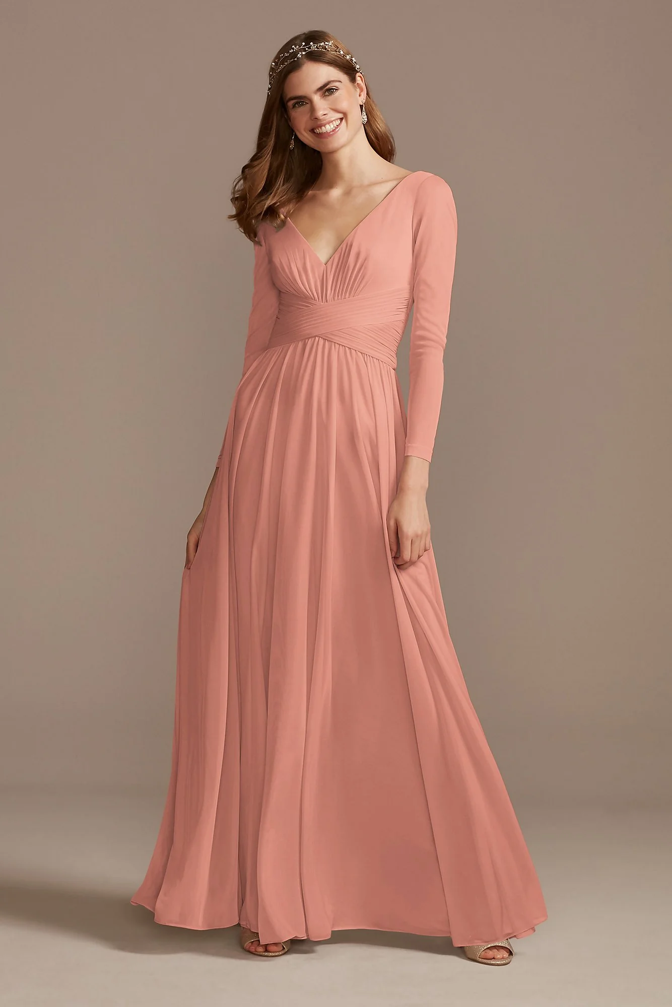 Mesh Illusion Long Sleeve Bridesmaid Dress - Image 6
