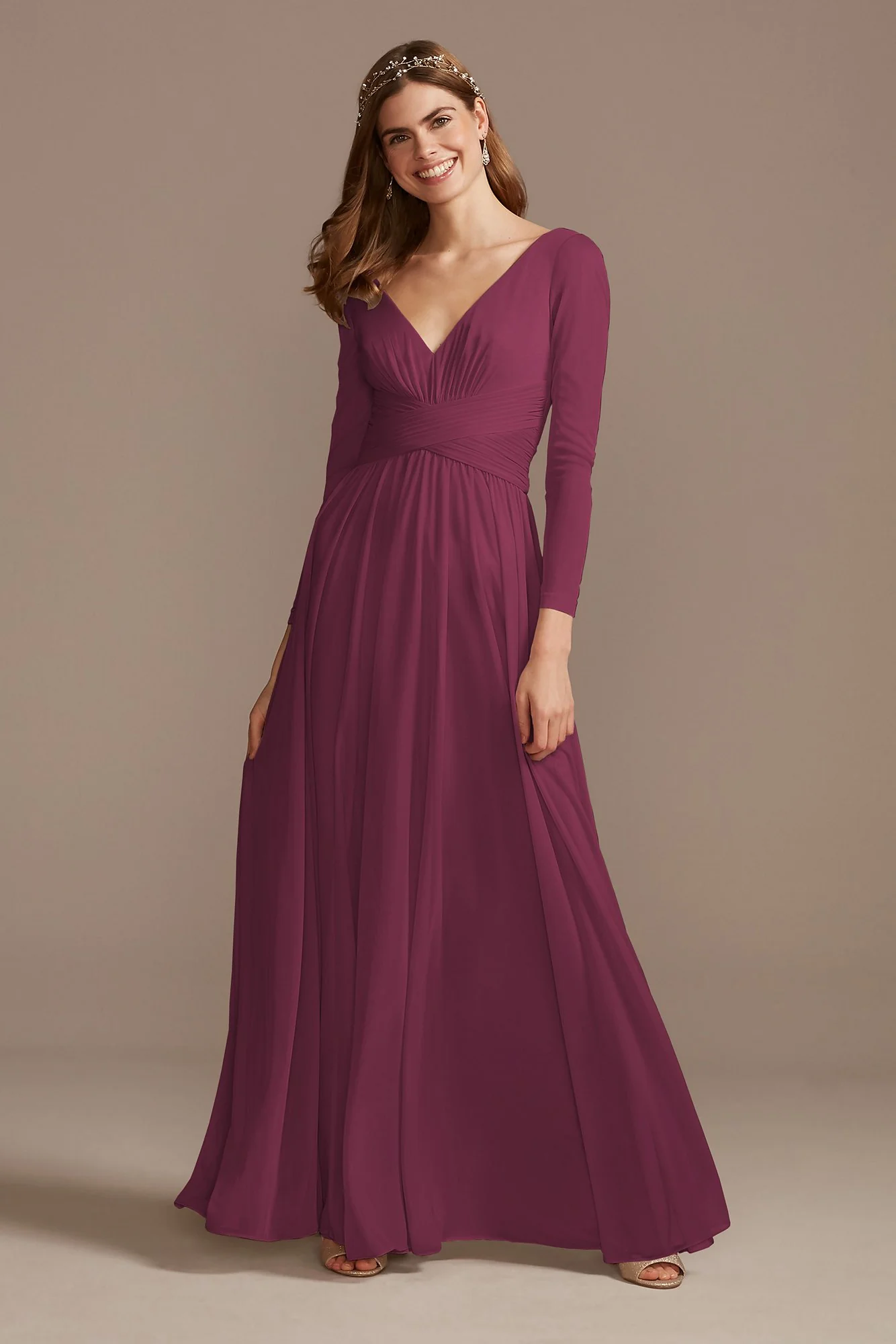 Mesh Illusion Long Sleeve Bridesmaid Dress - Image 61
