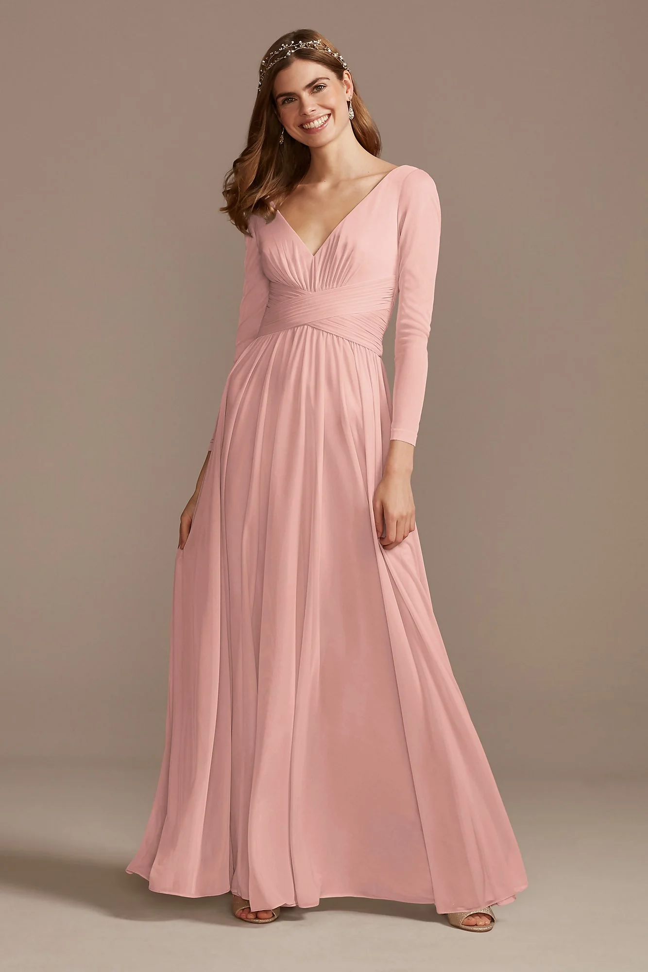Mesh Illusion Long Sleeve Bridesmaid Dress - Image 63