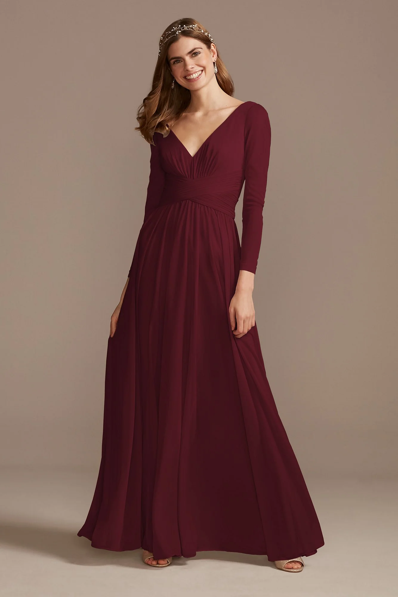 Mesh Illusion Long Sleeve Bridesmaid Dress - Image 64