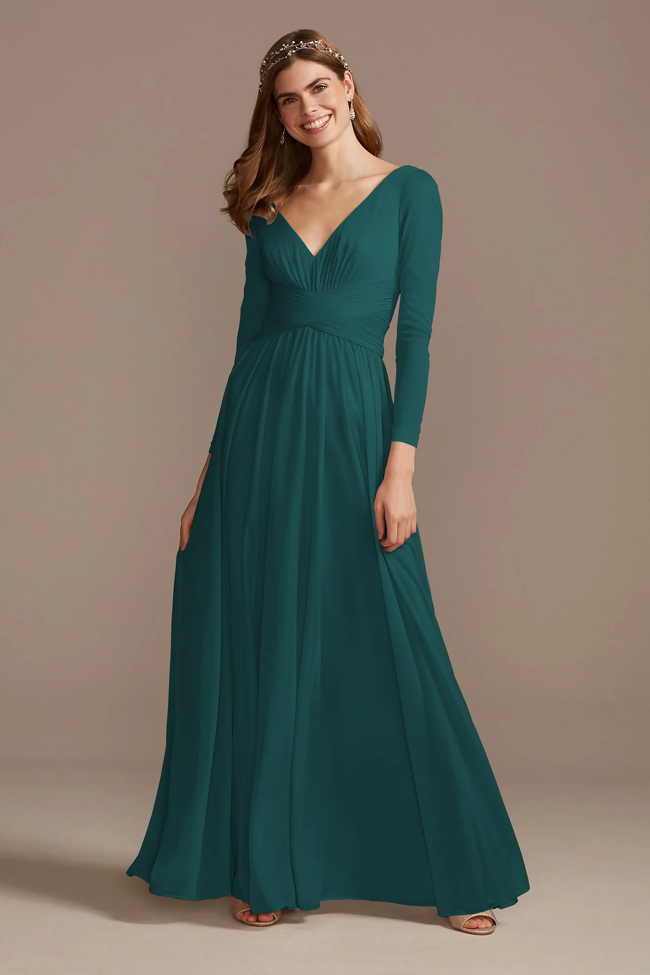Mesh Illusion Long Sleeve Bridesmaid Dress - Image 66