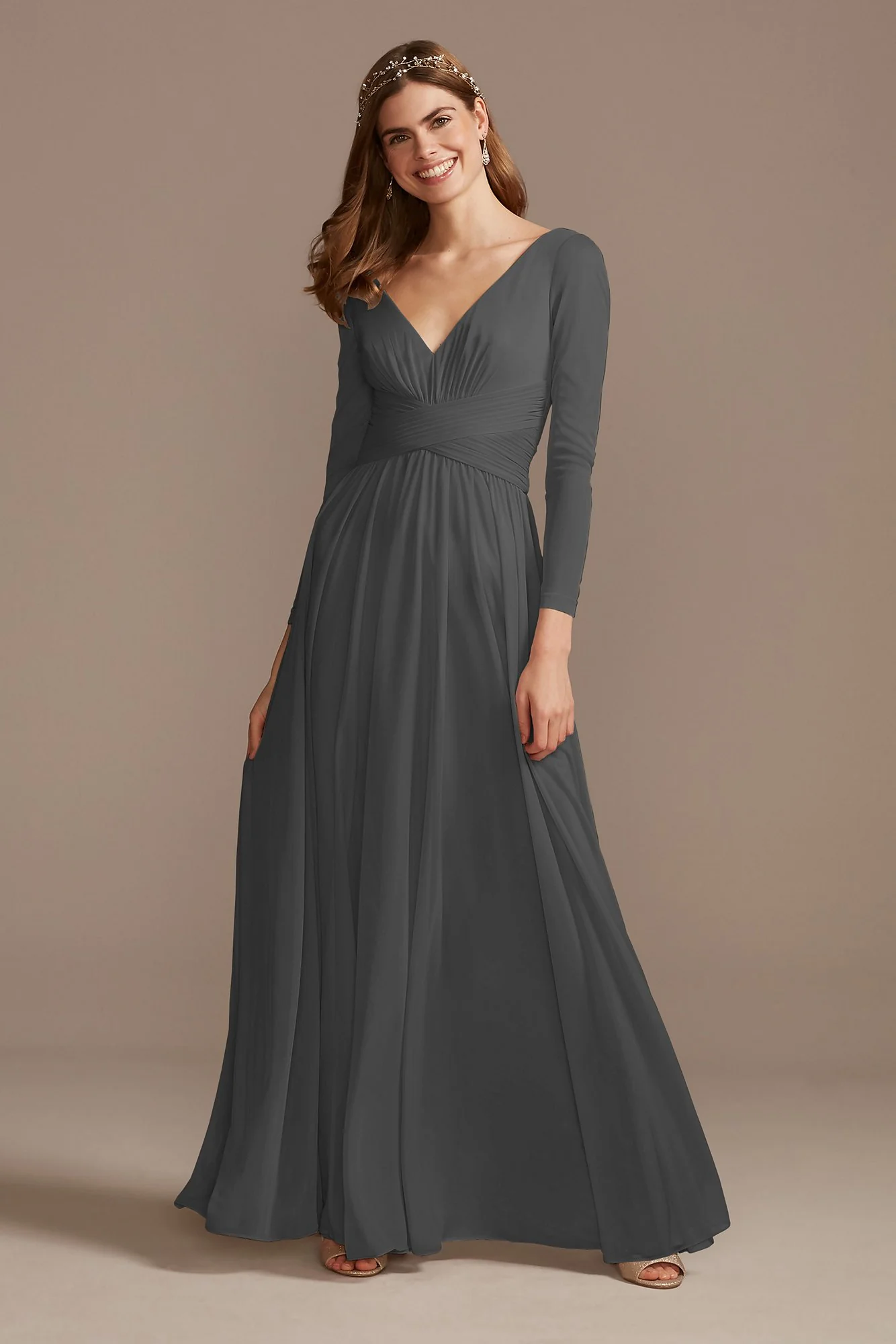 Mesh Illusion Long Sleeve Bridesmaid Dress - Image 67