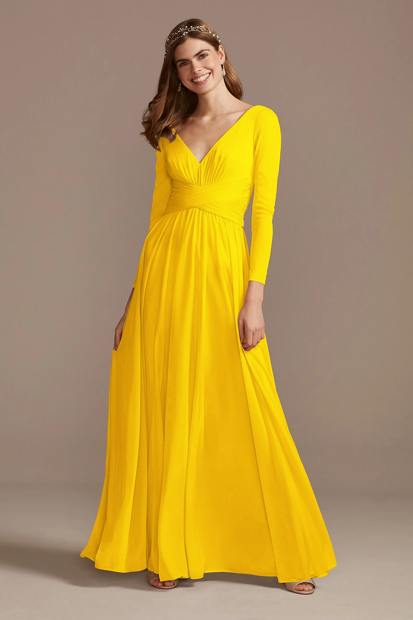 Mesh Illusion Long Sleeve Bridesmaid Dress - Image 68