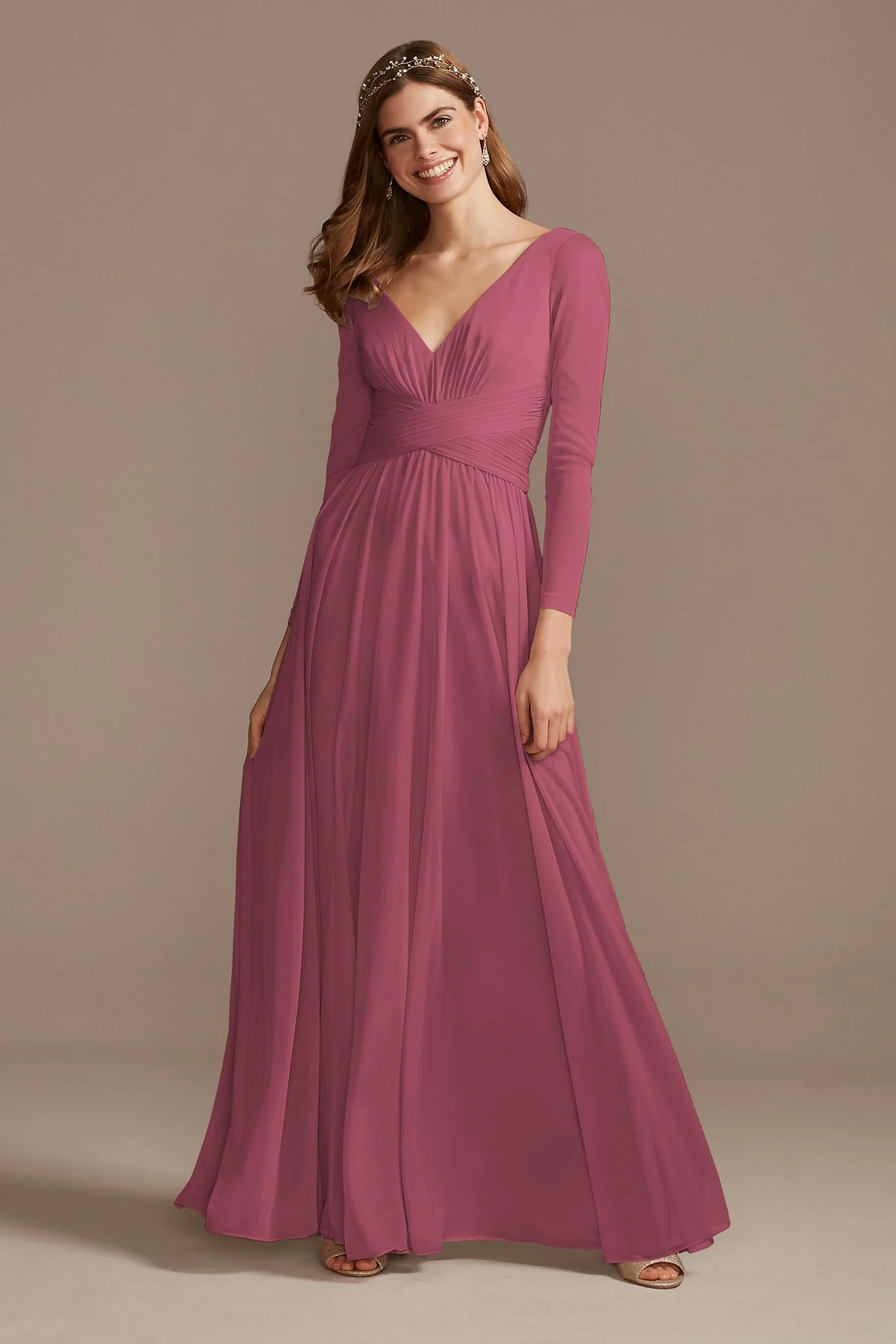 Mesh Illusion Long Sleeve Bridesmaid Dress - Image 72