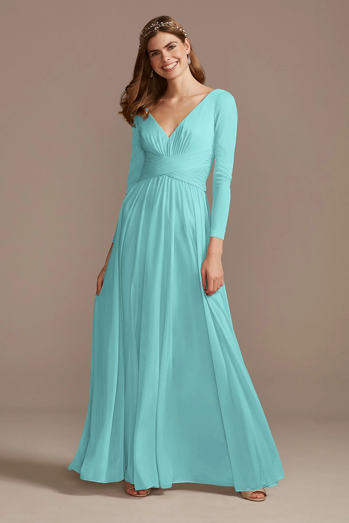 Mesh Illusion Long Sleeve Bridesmaid Dress - Image 76