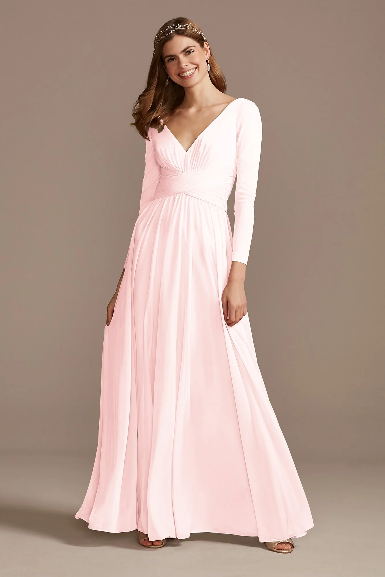 Mesh Illusion Long Sleeve Bridesmaid Dress - Image 77