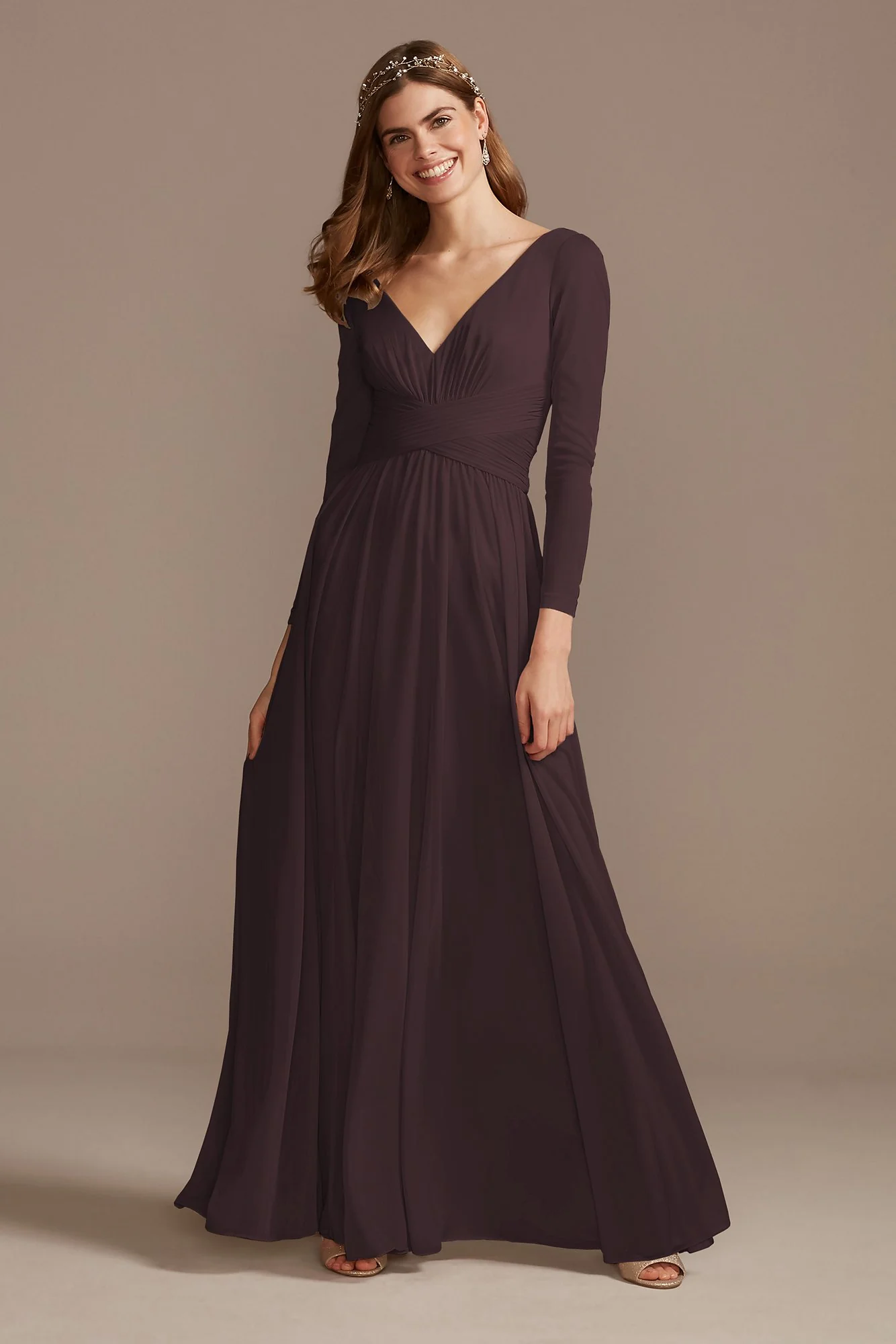 Mesh Illusion Long Sleeve Bridesmaid Dress - Image 79