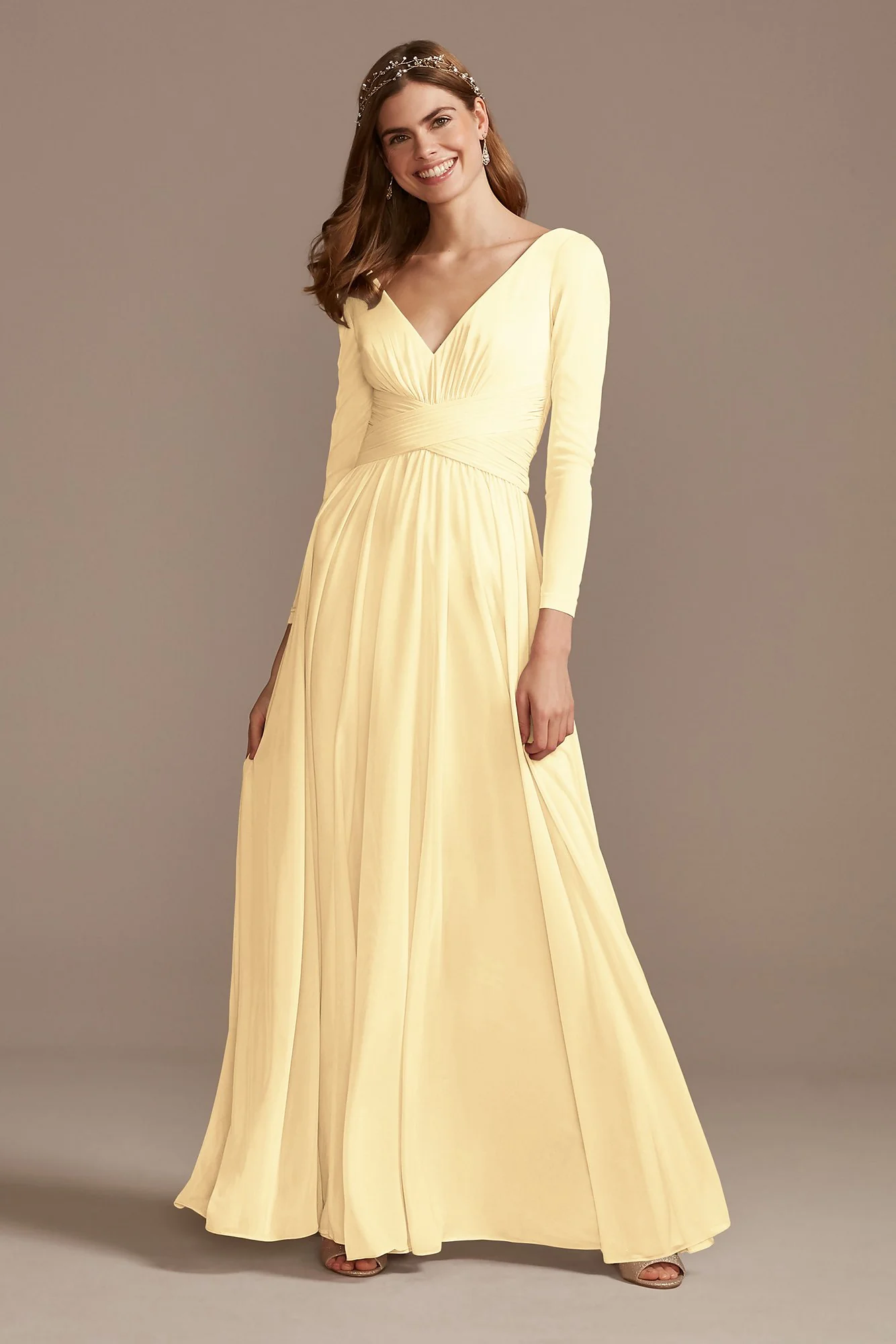 Mesh Illusion Long Sleeve Bridesmaid Dress - Image 81