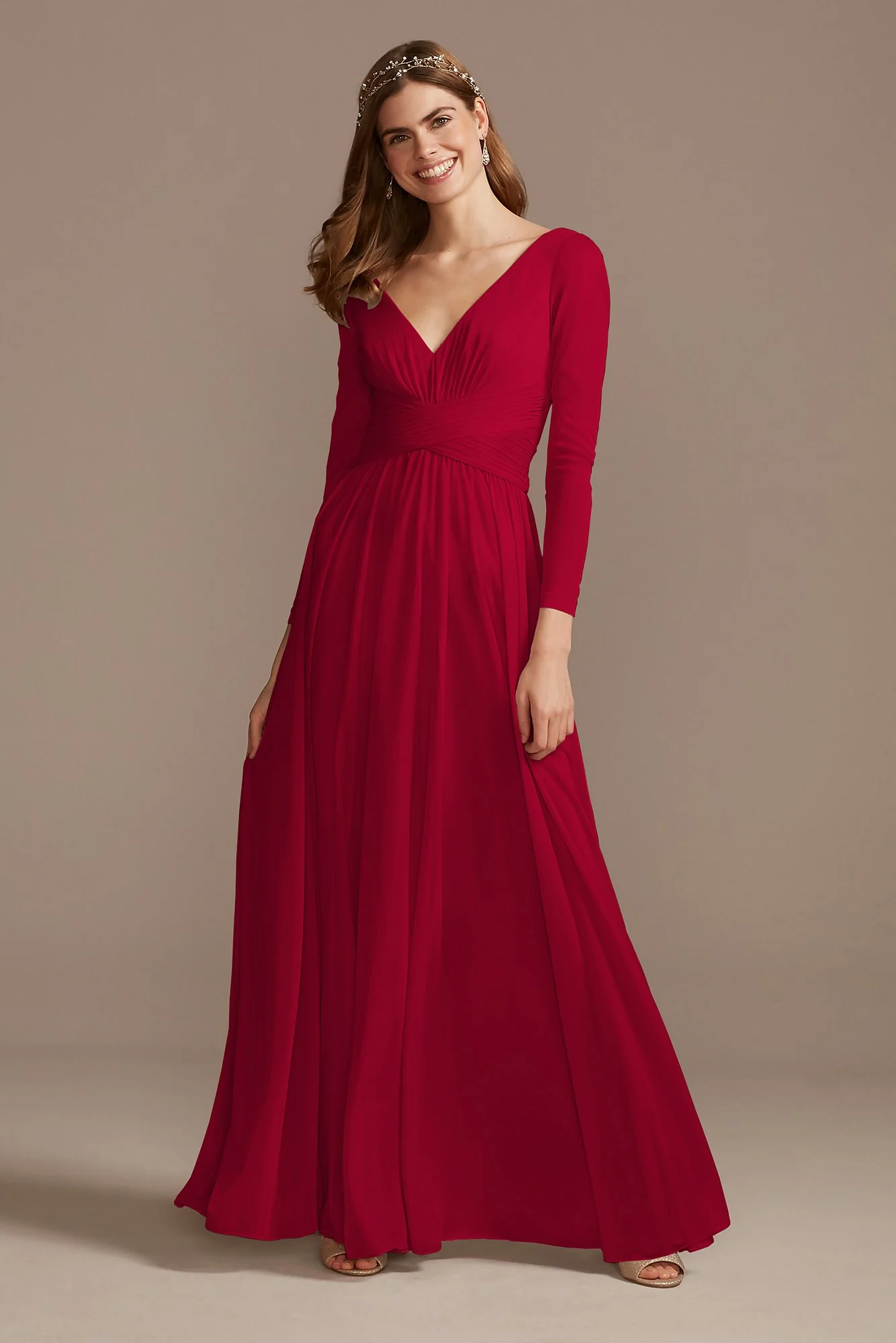 Mesh Illusion Long Sleeve Bridesmaid Dress - Image 82