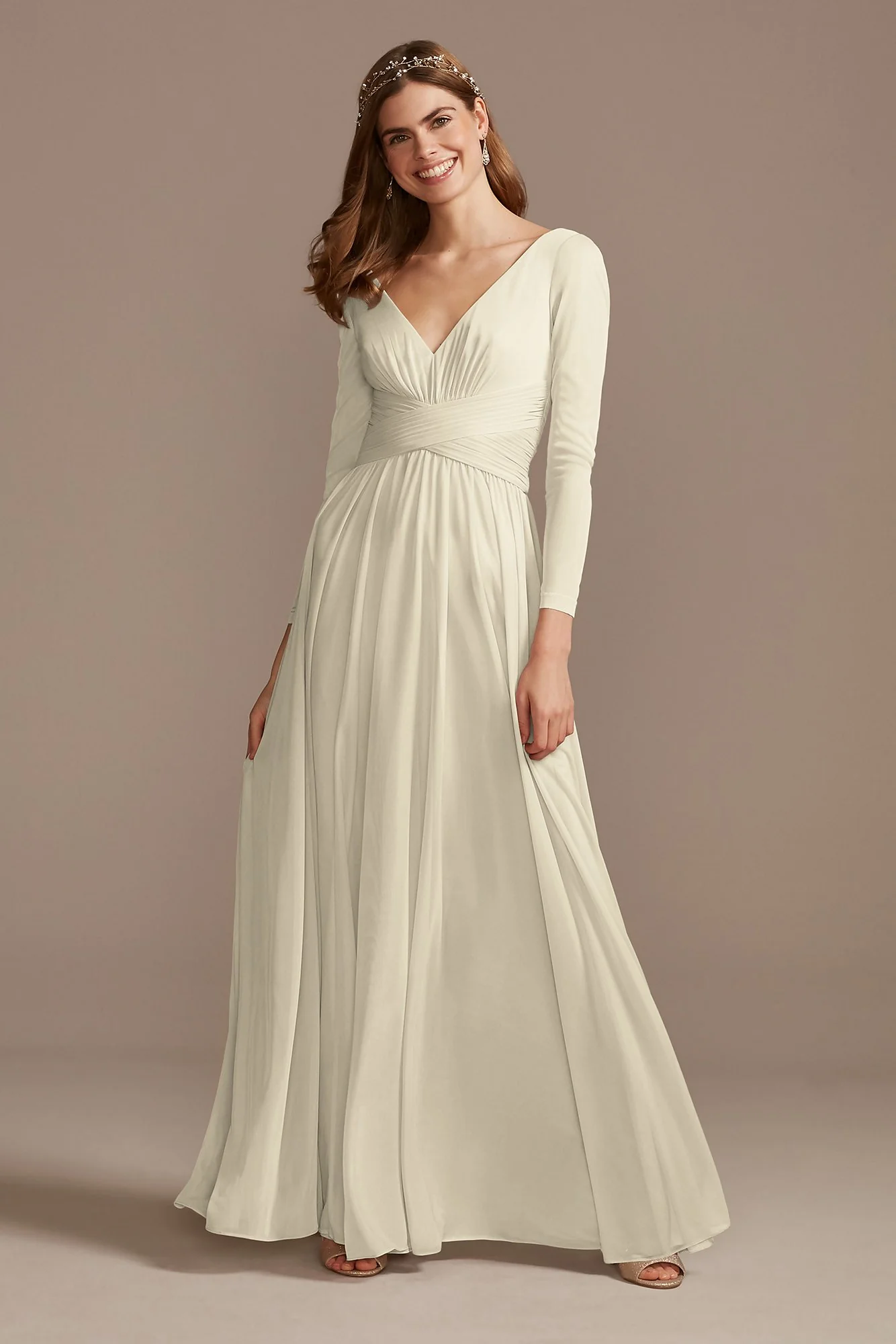 Mesh Illusion Long Sleeve Bridesmaid Dress - Image 83