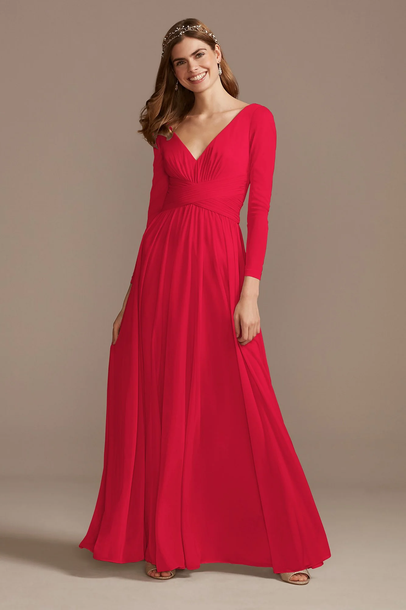 Mesh Illusion Long Sleeve Bridesmaid Dress - Image 84
