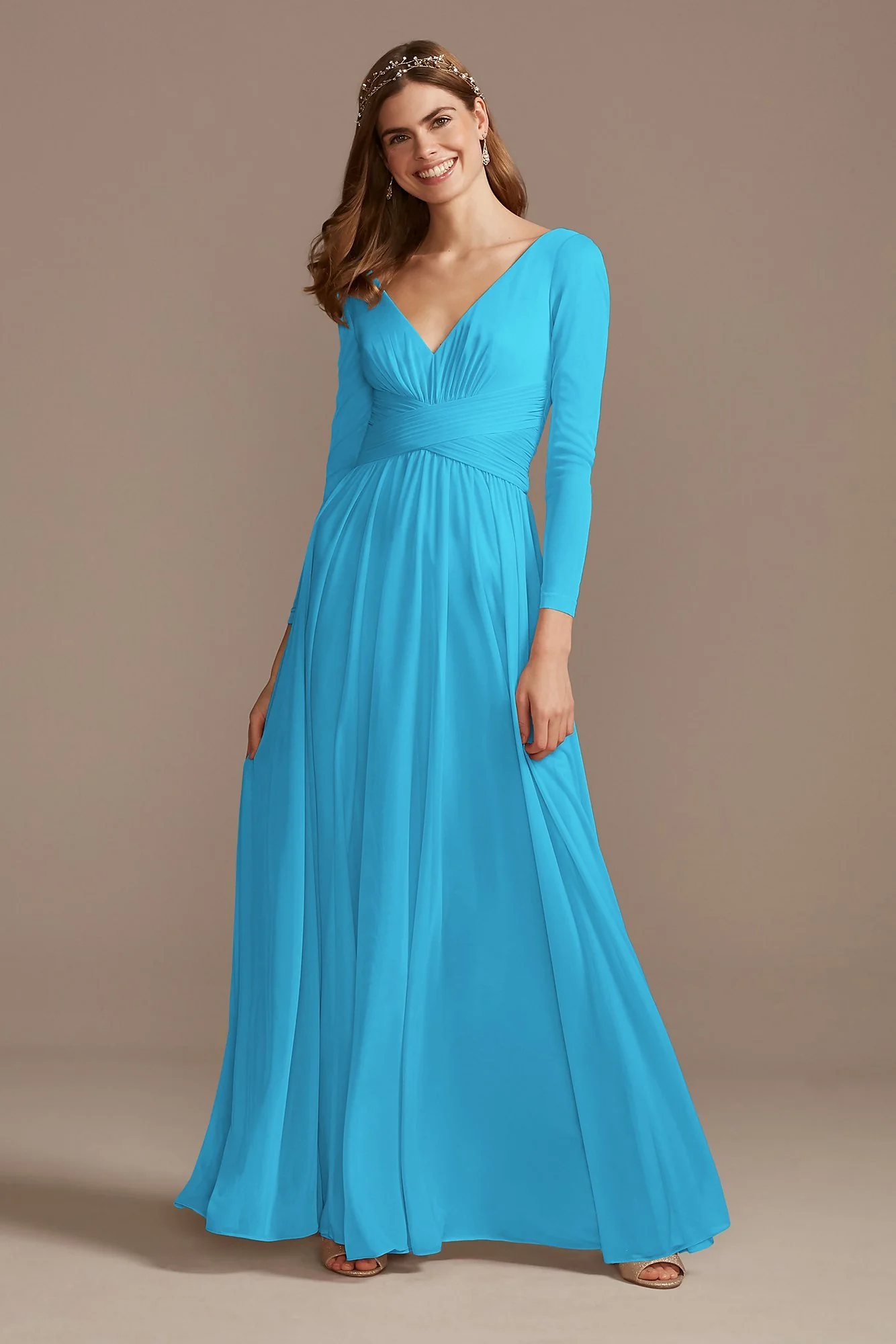Mesh Illusion Long Sleeve Bridesmaid Dress - Image 87