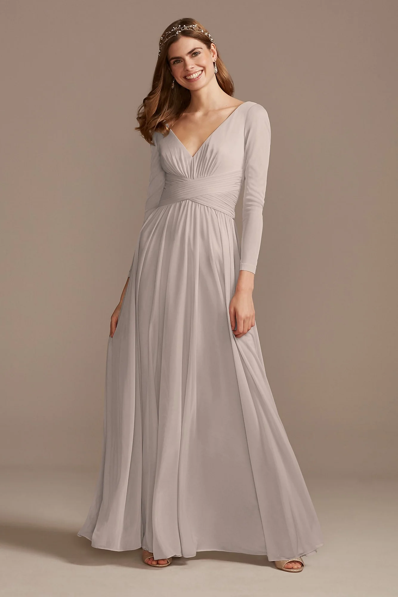 Mesh Illusion Long Sleeve Bridesmaid Dress - Image 89